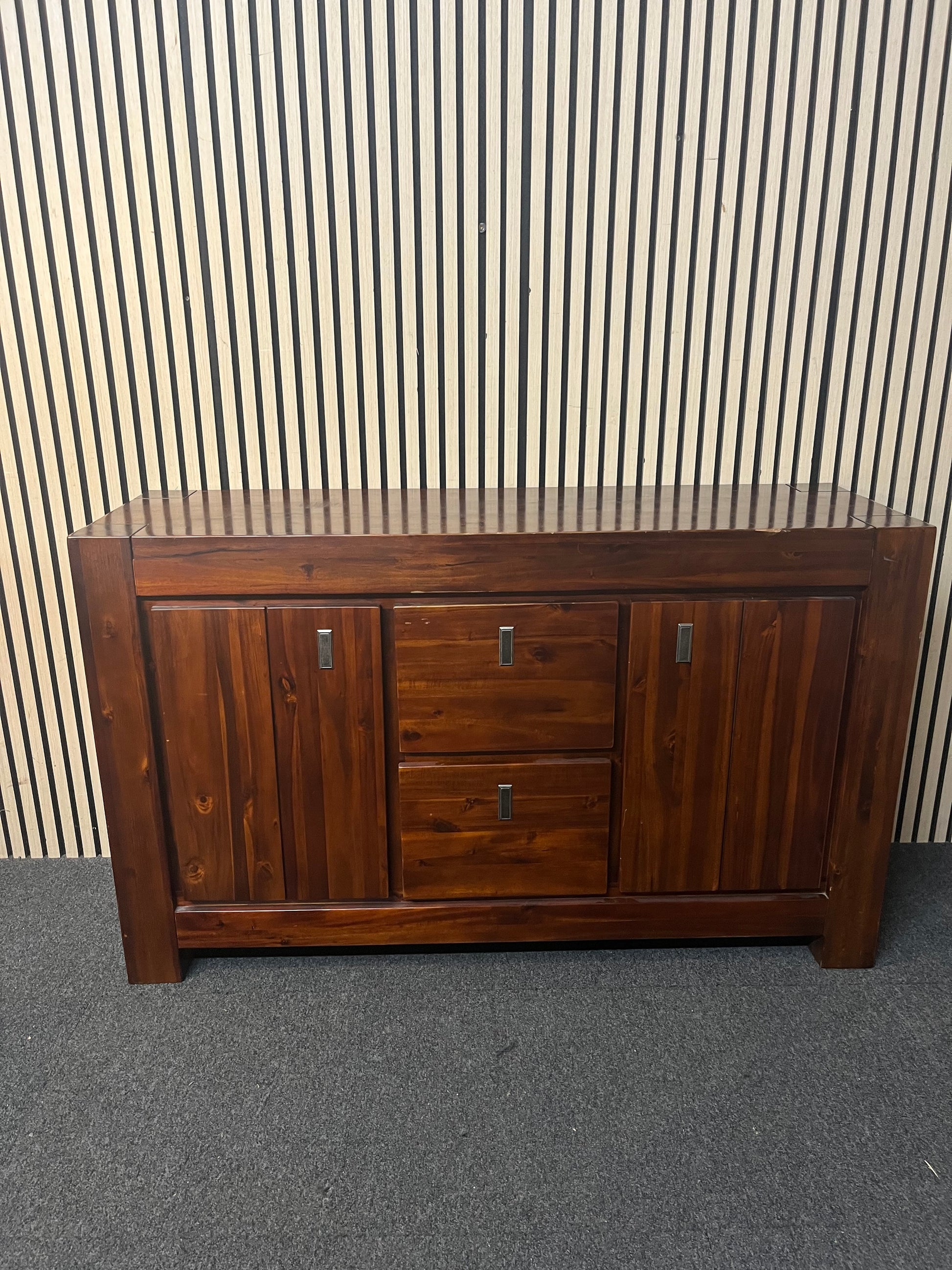 Darkwood 2 door 2 drawer sideboard with modern metal handle hinges (H 85 x W 150 x D 45 cm) 44244