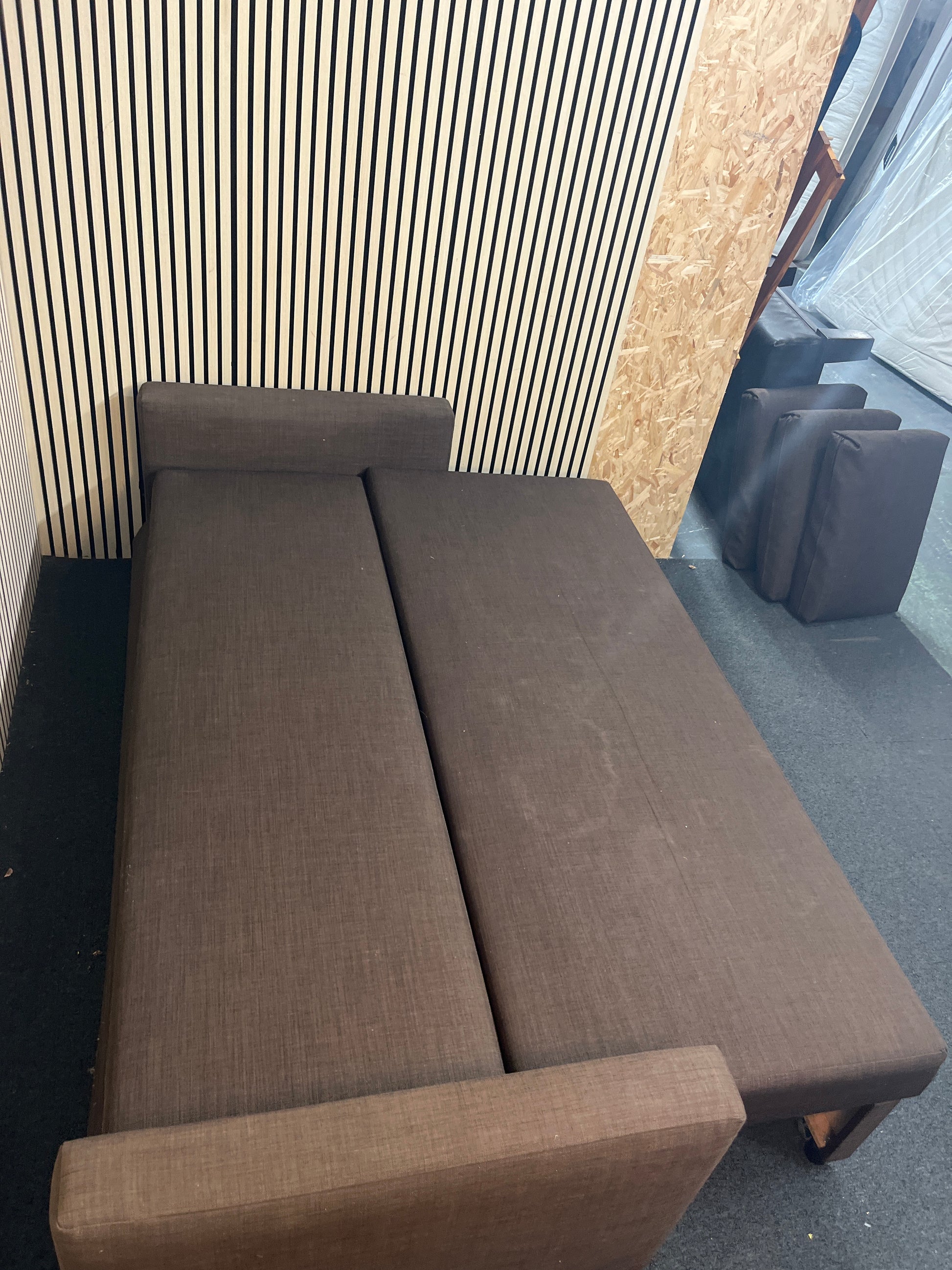Large 3 seater Ikea brown fabric sofa bed (Width 230 cm) 43340