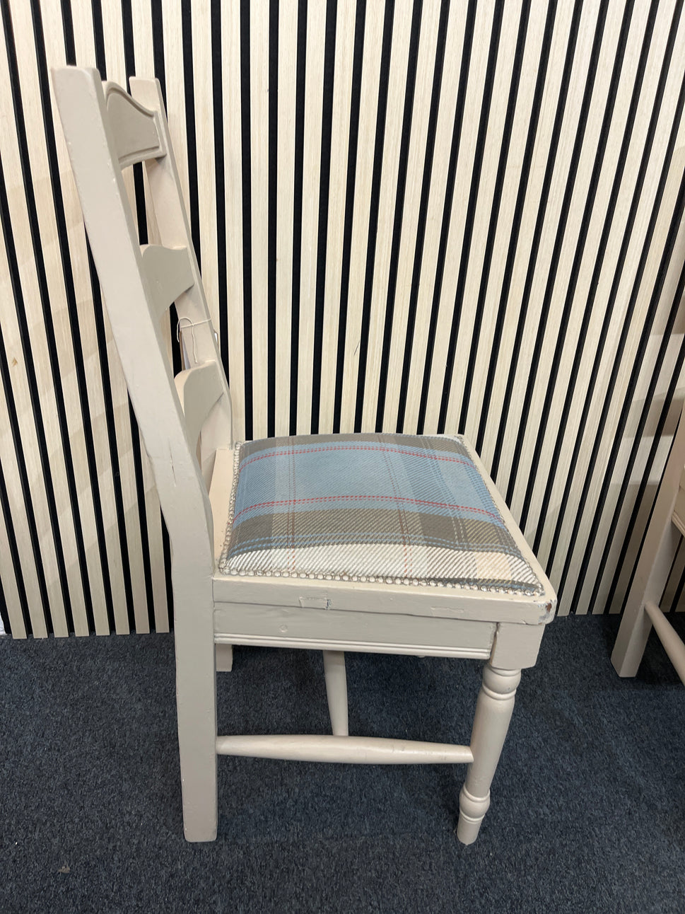 Cream painted solid wood tartan fabric dining chair (SET OF 4)