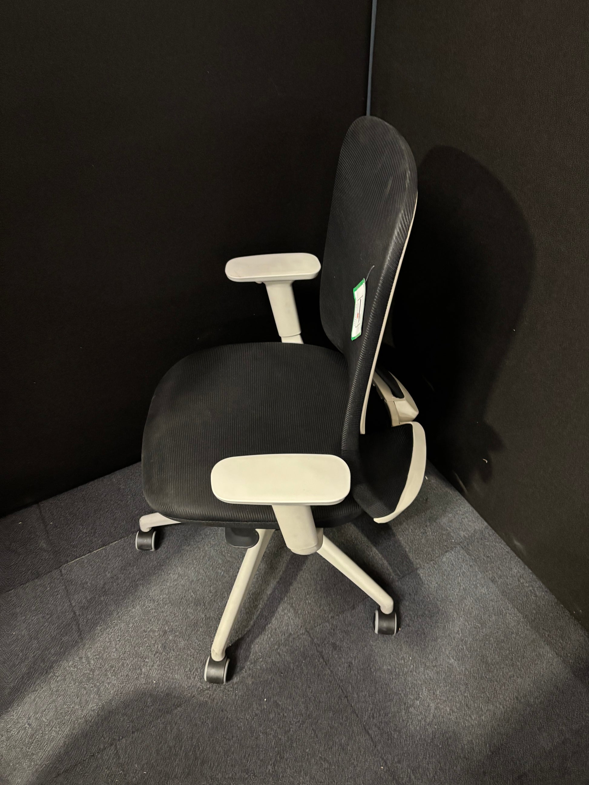 Sway black mesh back adjustable operator chair with black fabric seat, grey frame and base