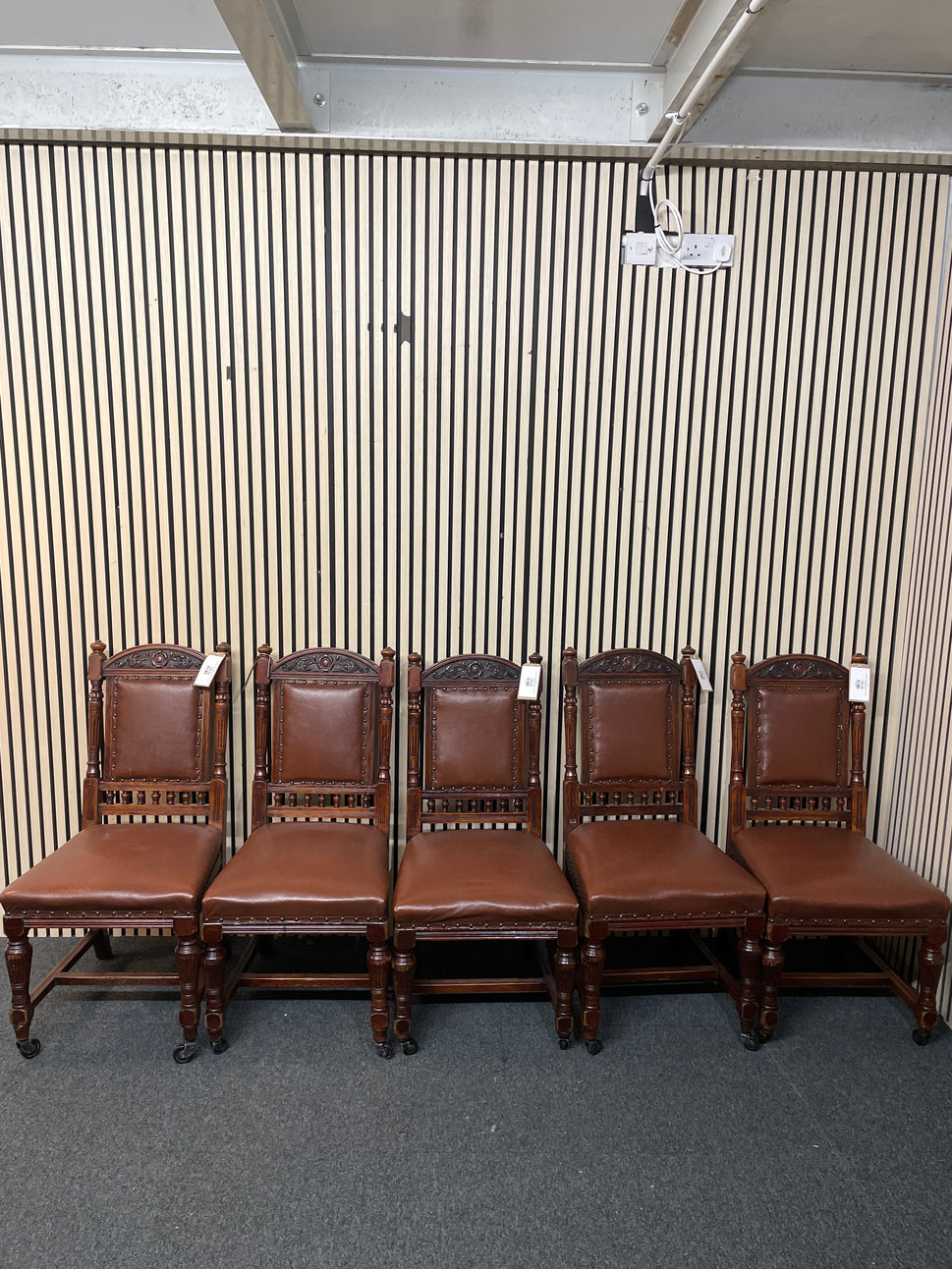 Solid dark wood dining chair set with brown leatherette seat (SET OF 5) 3126