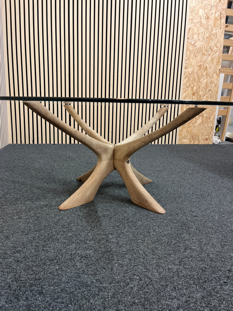 Solid wood low-framed coffee table with toughened glass circular top (H 41 x Diameter 106 cm) 1126