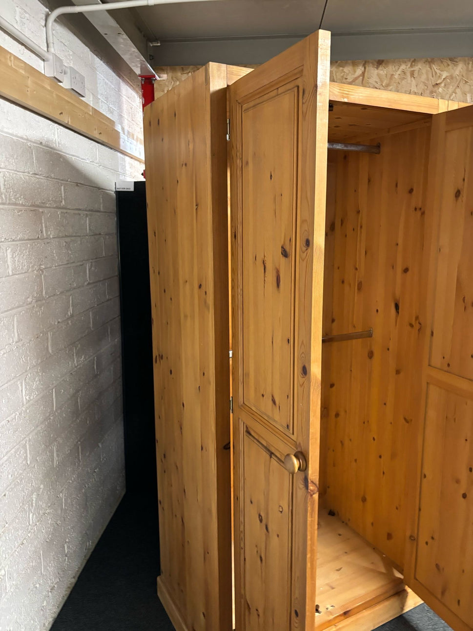 Tall solid pitch pine 3 door wardrobe 2020Hx1450Wx600D 1225