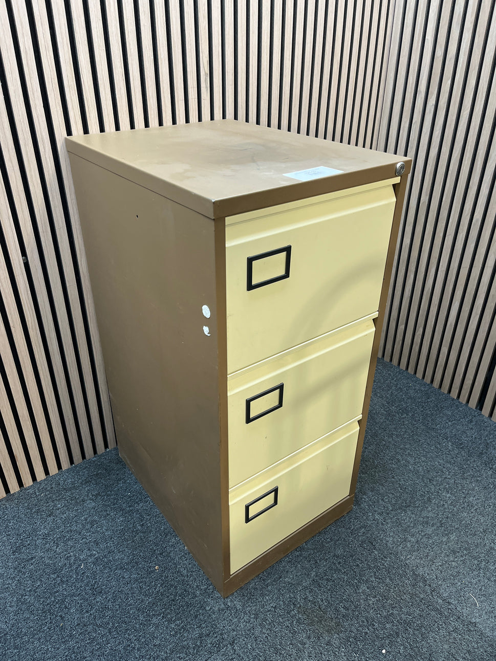Coffee and cream 3 drawer filing cabinet with key