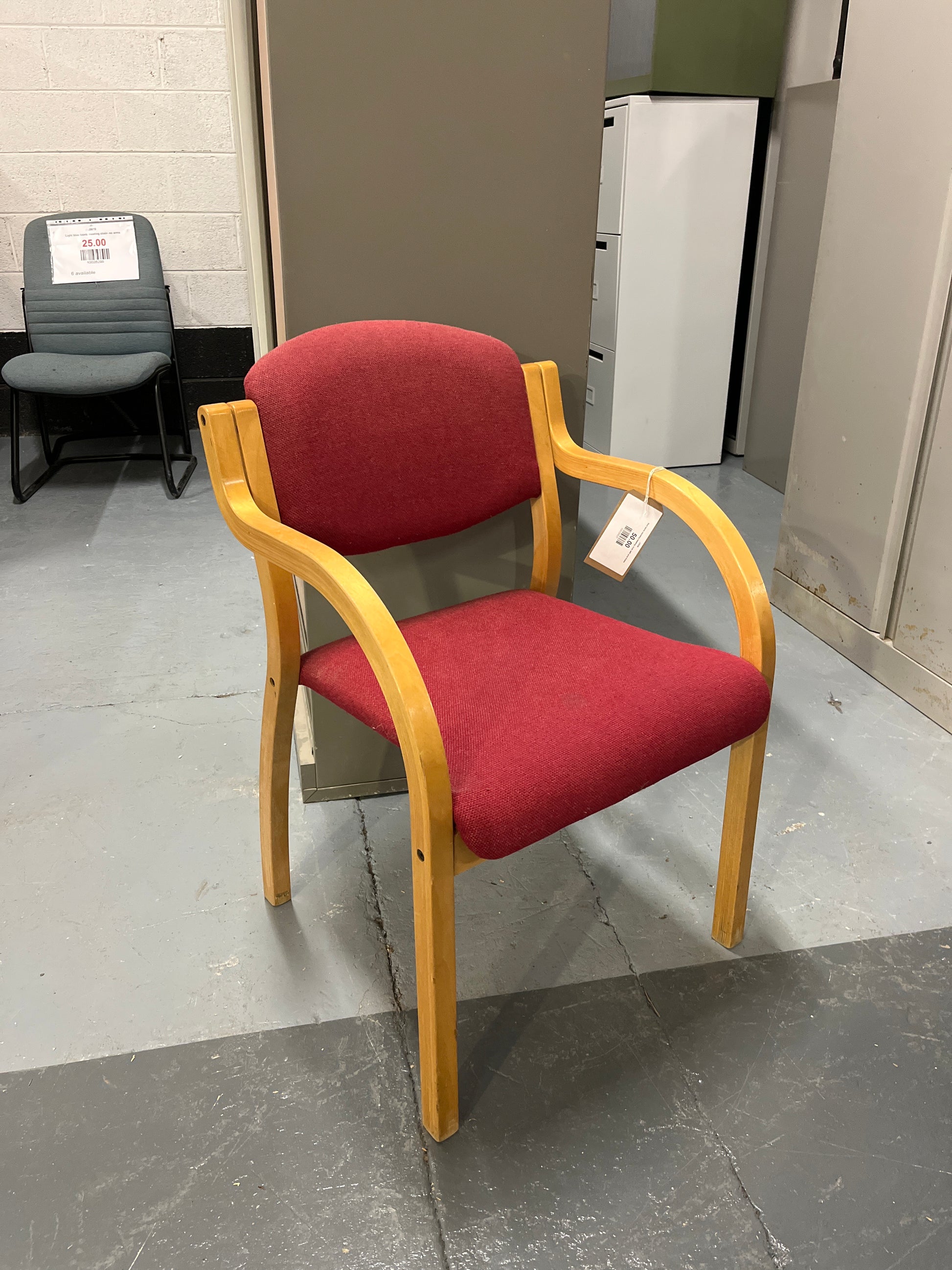 Red fabric stacking meeting chair with pine frame