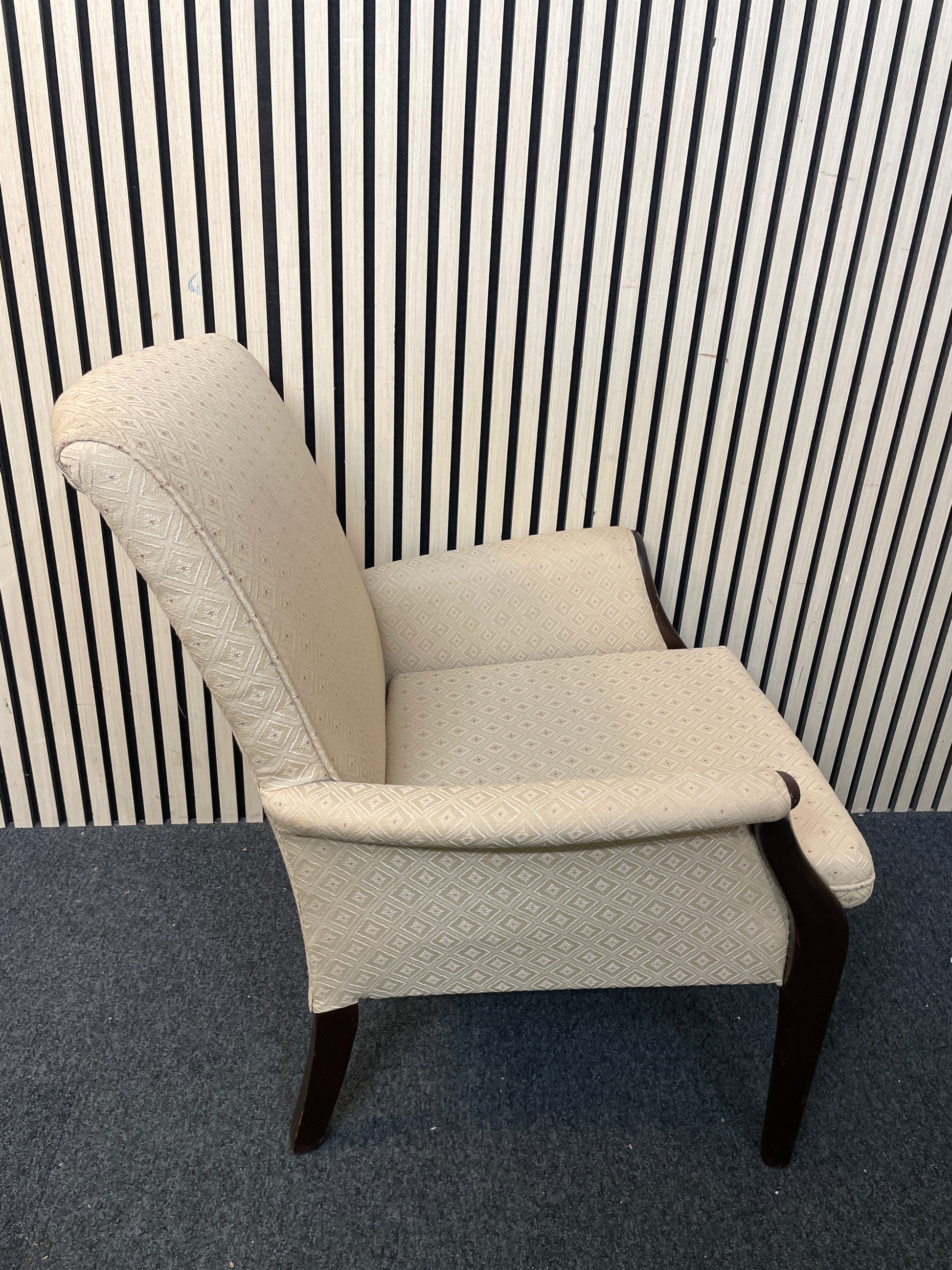 Cream fabric solid wooden framed low armchair 2425