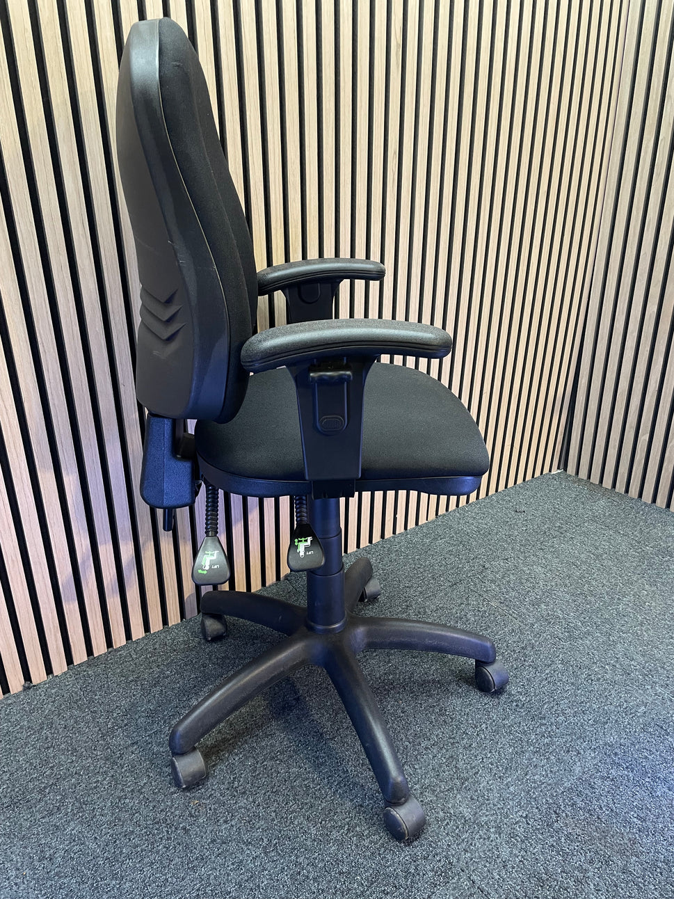 Black Second Hand Vantage Swivel chair with height adjustable arms- various condition