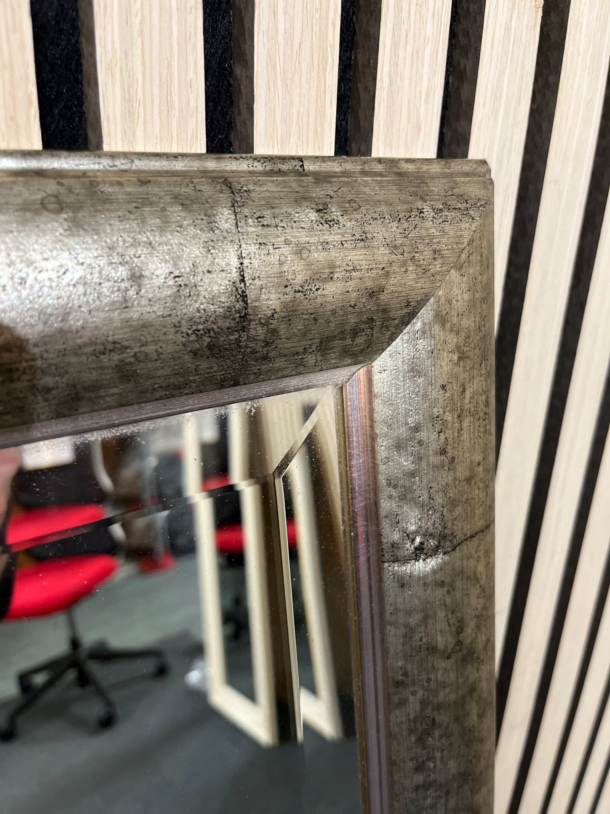 Silver framed full length bevelled mirror (134 x 46 cm) 3126