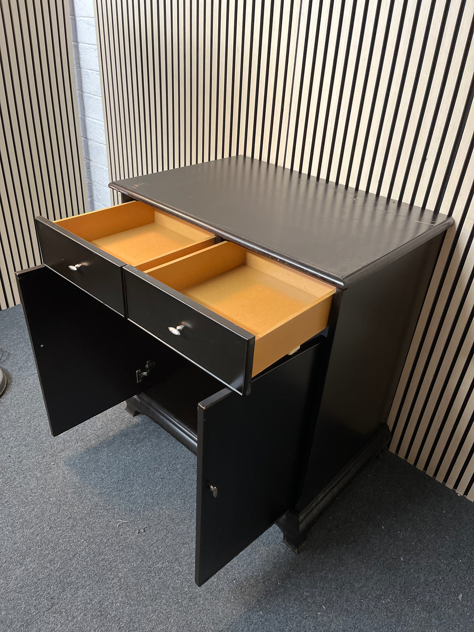 Black laminate 2 drawer 2 door sideboard (H 101 x W 89 x D 61 cm) 2425