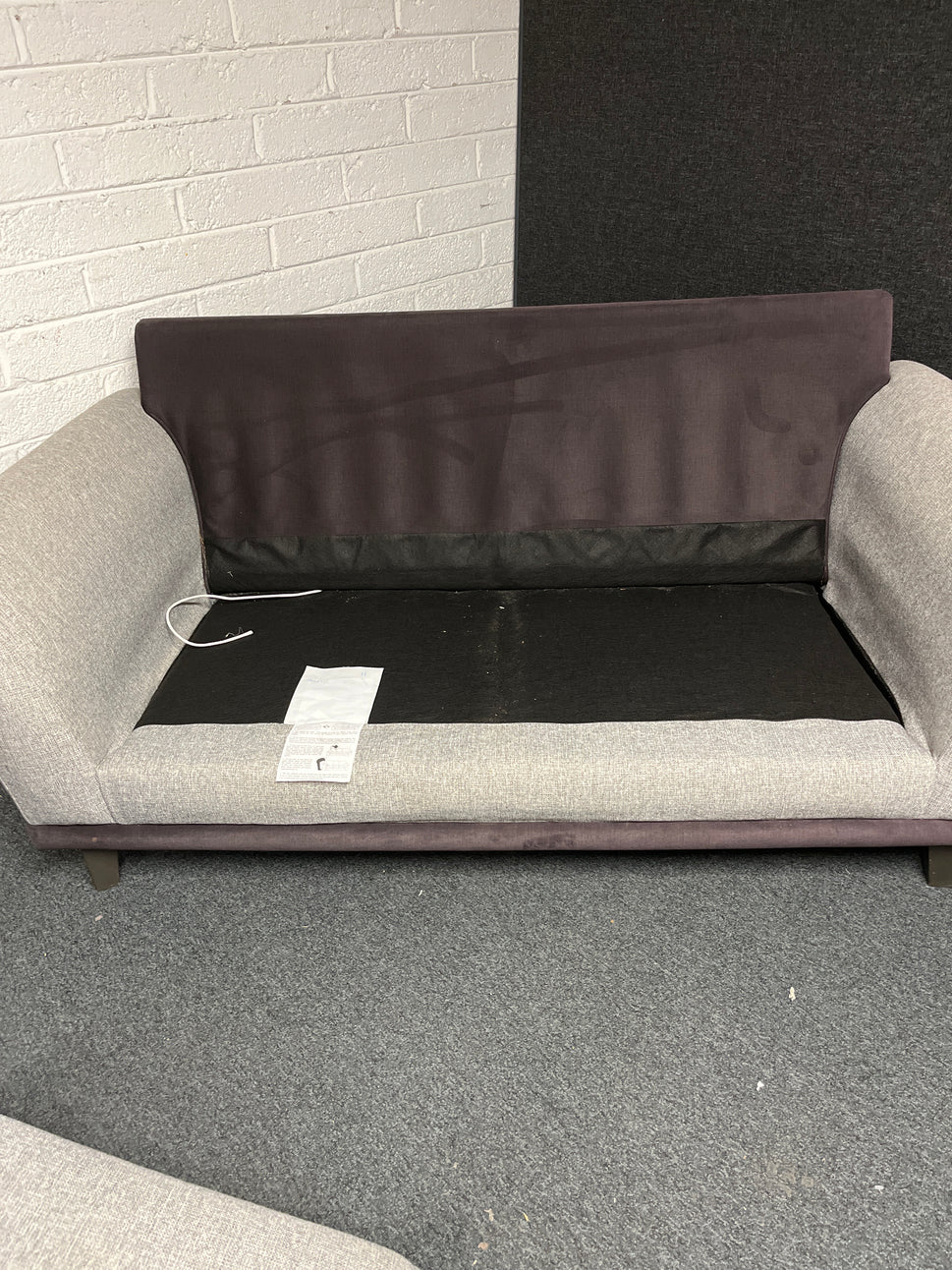Oatmeal fabric and violet 2 seater sofa with matching cushions 1225
