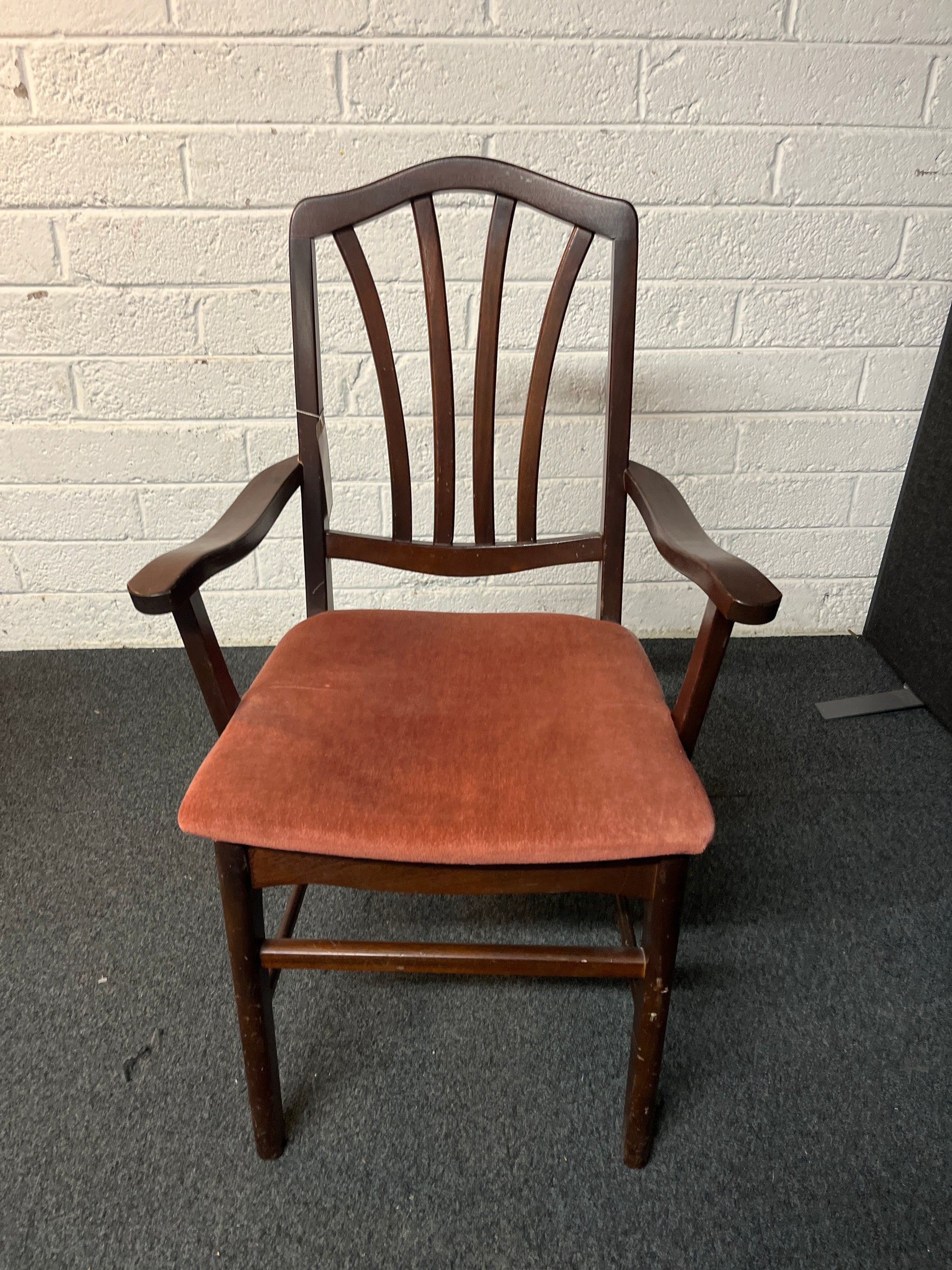 Mahogany framed, wine seat fabric carver dining chair 2225