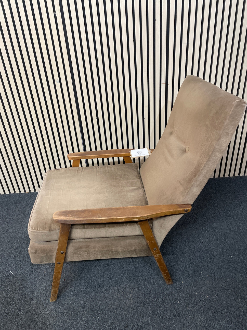 High back solid wood frame, brown fabric Fireside Armchair 1126