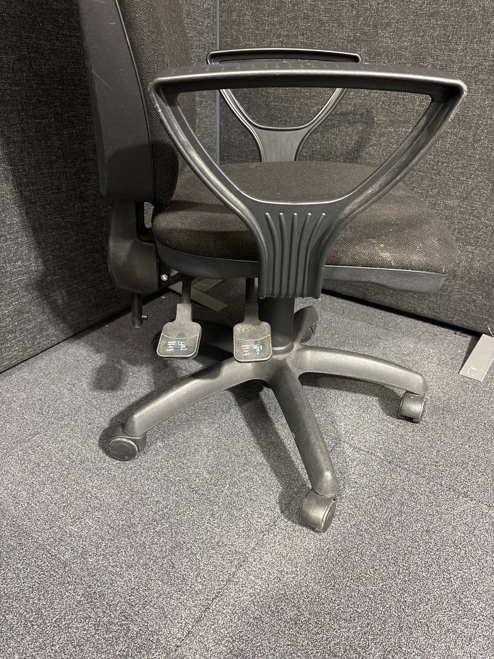 Second Hand black fabric swivel chair with fixed loop arms