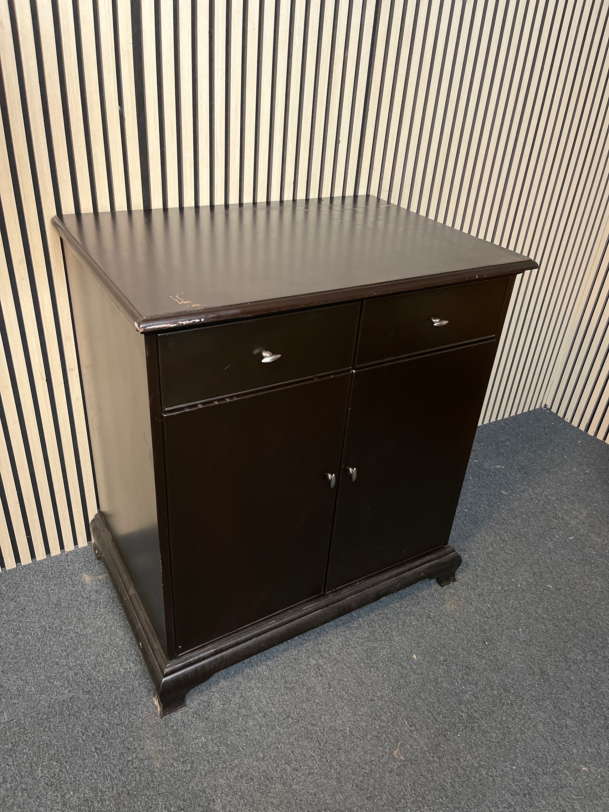 Black laminate 2 drawer 2 door sideboard (H 101 x W 89 x D 61 cm) 2425