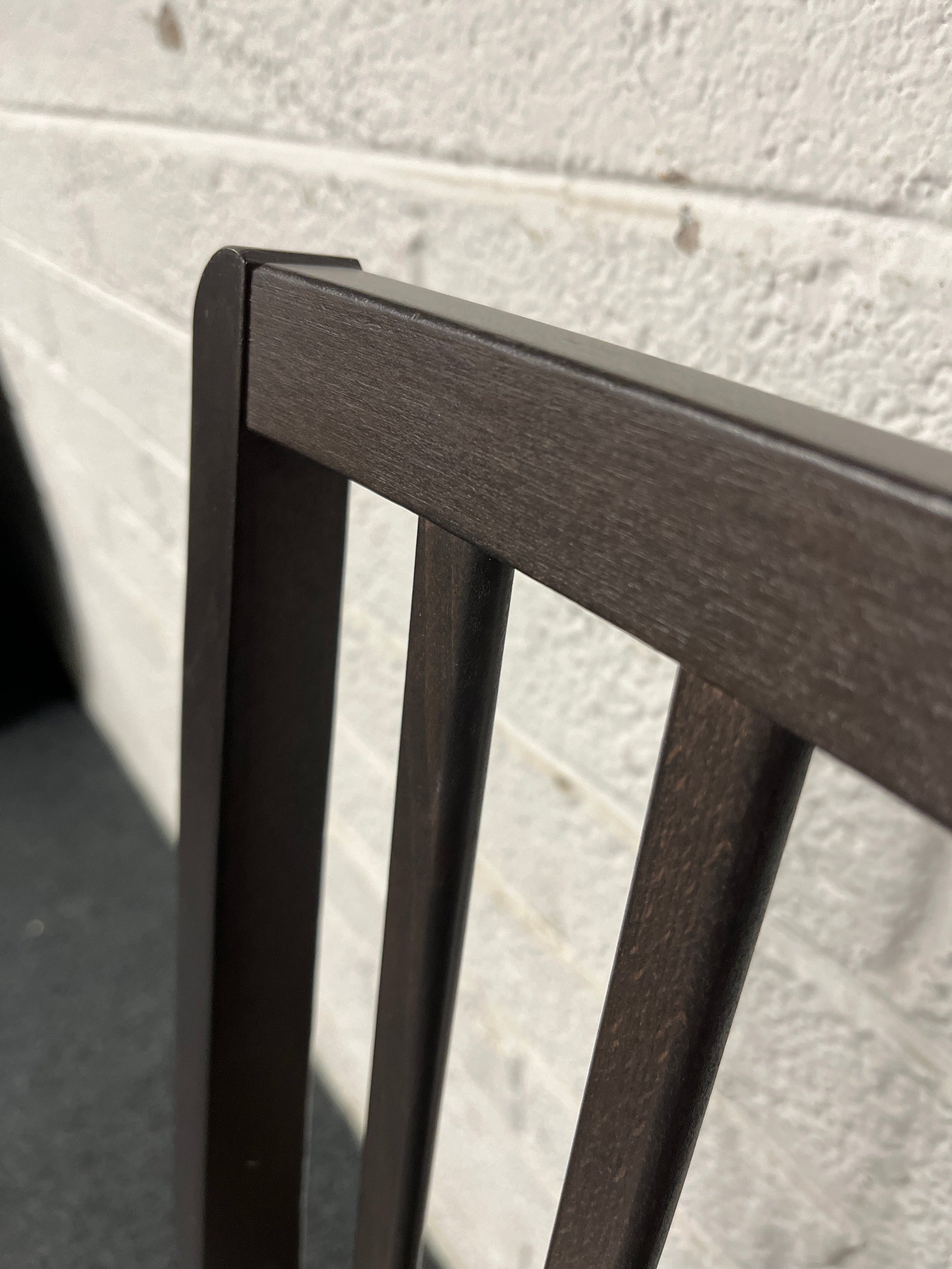 Solid wood stained high back dining chair with grey fabric seat 1225