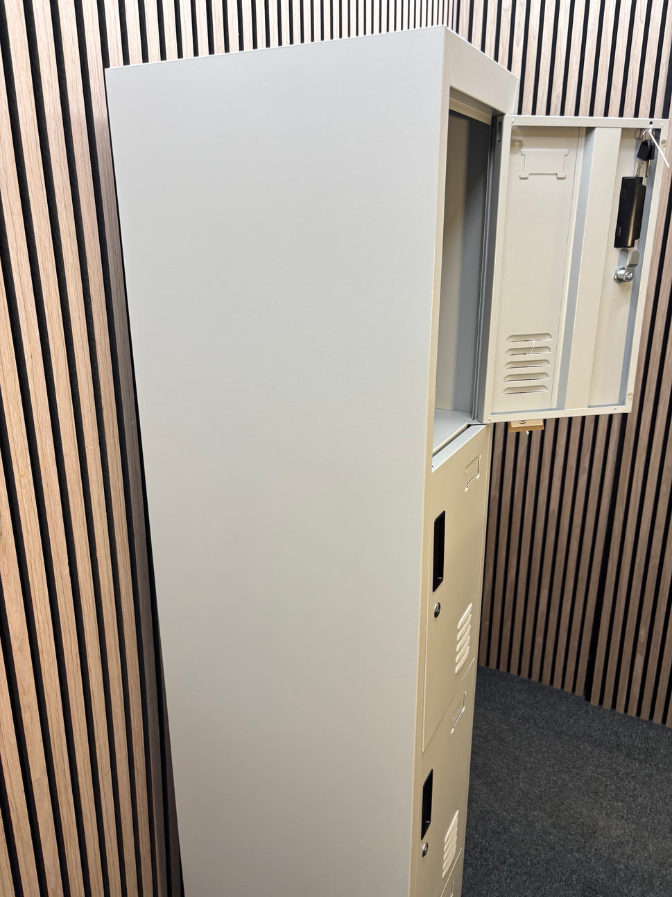 NEW 4 door personal locker, grey metal with keys 180Hx305Wx450D. PRICE INC VAT