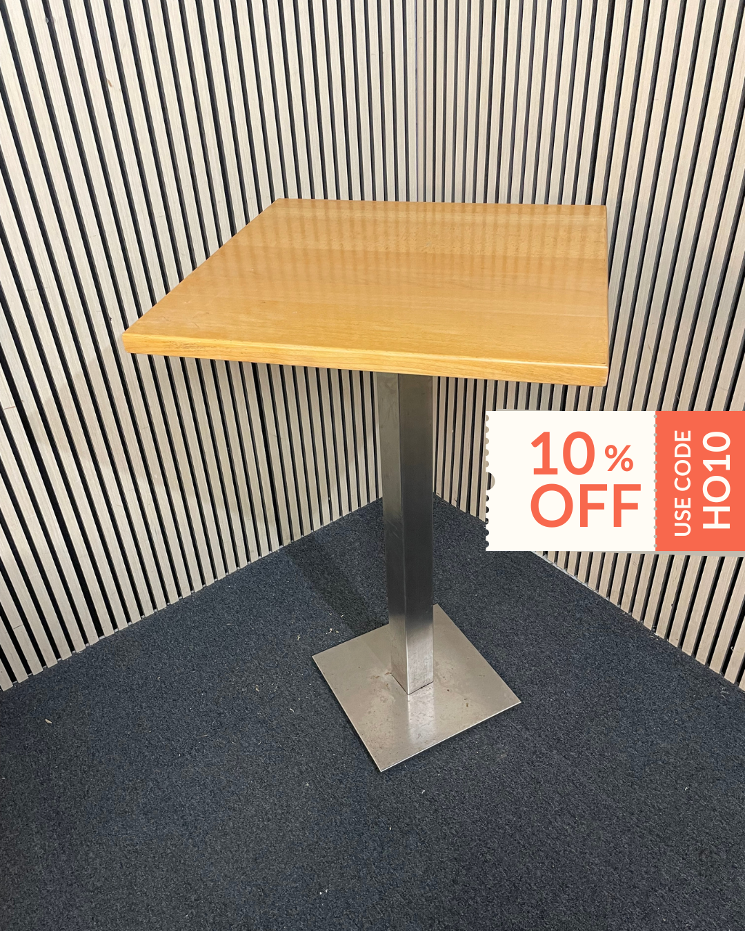 High Bar Table Metal Base - wooden top 70cm x 70cm x 110 cm high 1126