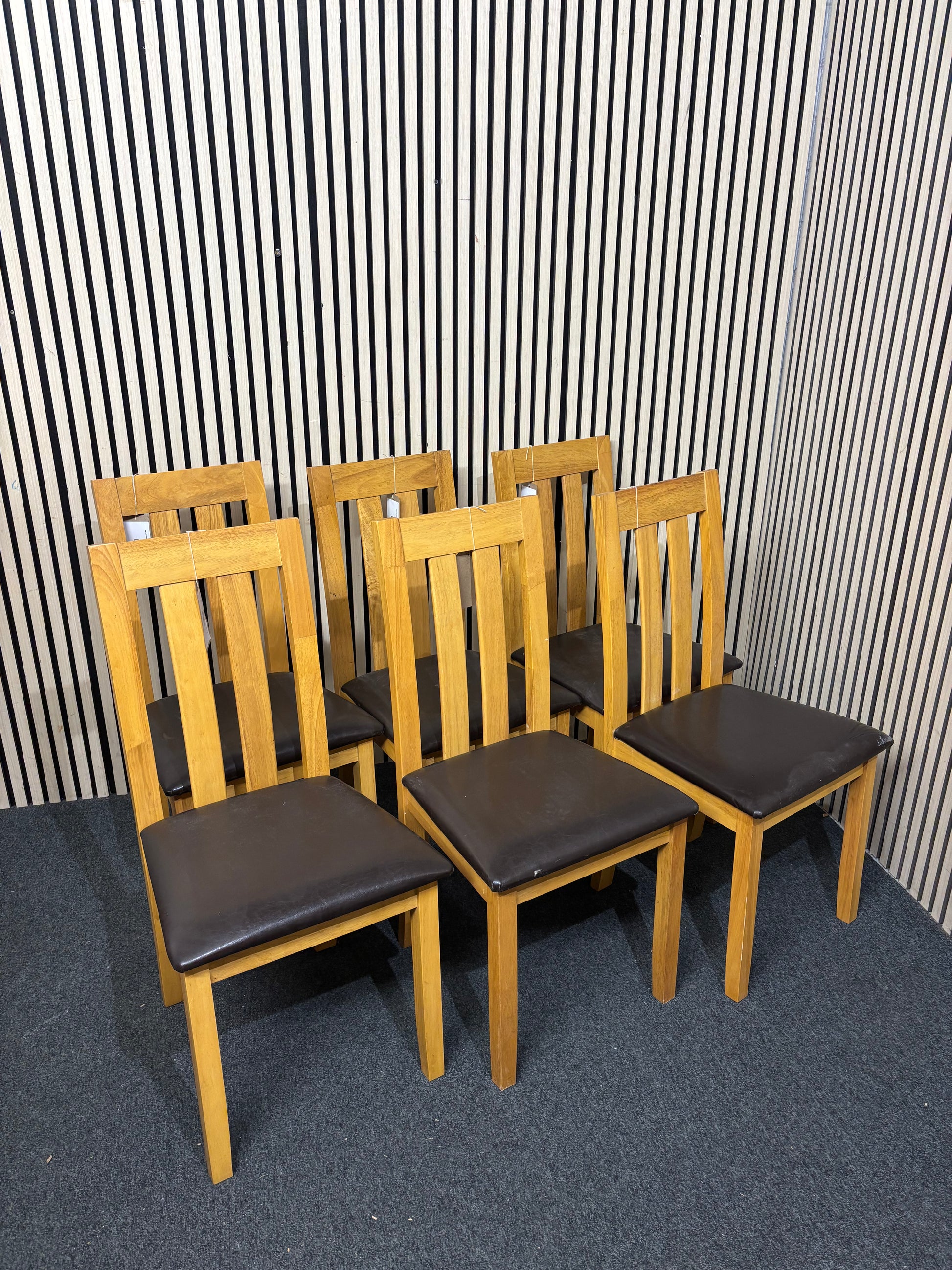Solid oak dining chairs with leatherette seat (SET OF 6) 43704