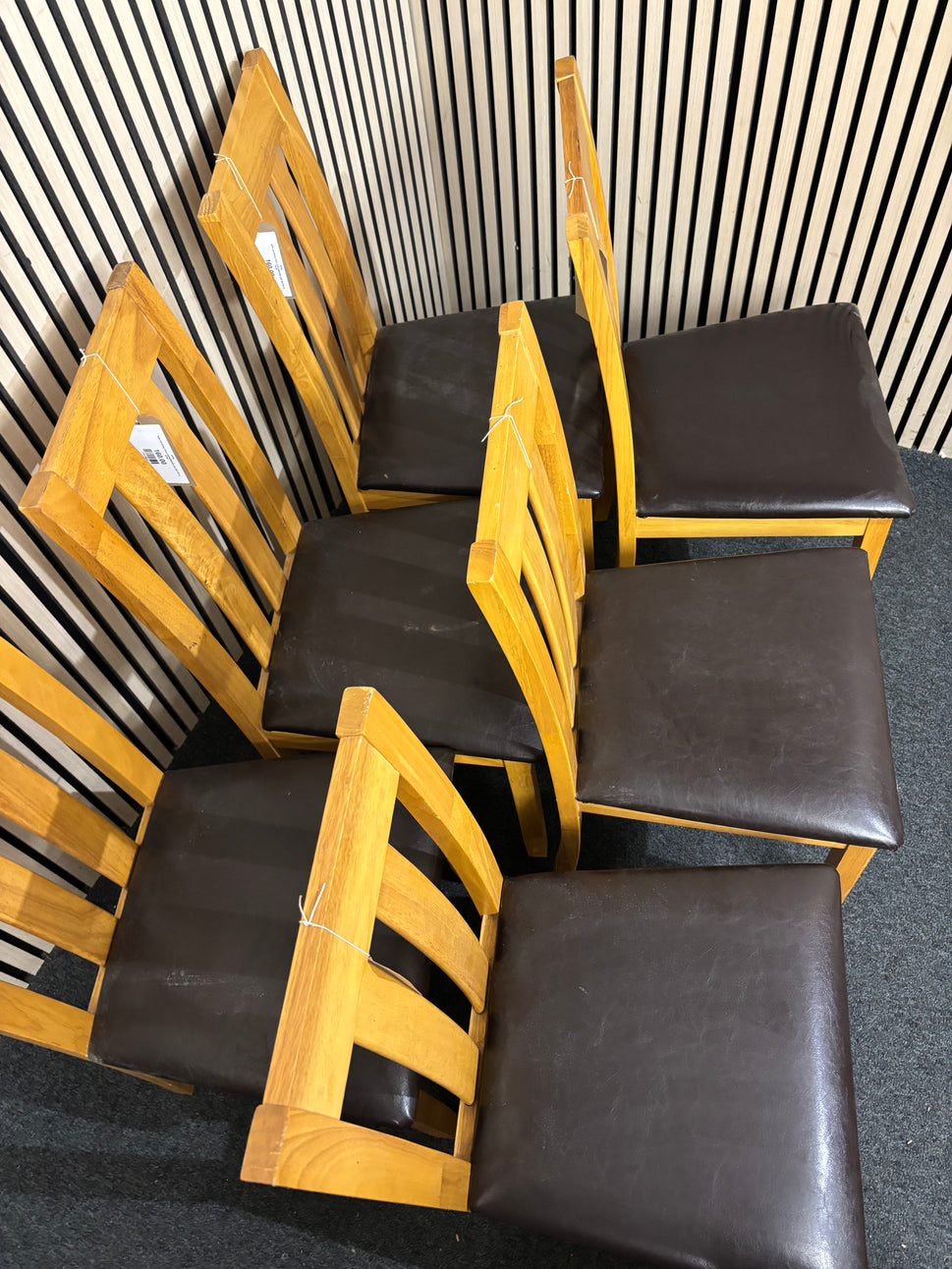 Solid oak dining chairs with leatherette seat (SET OF 6) 43704