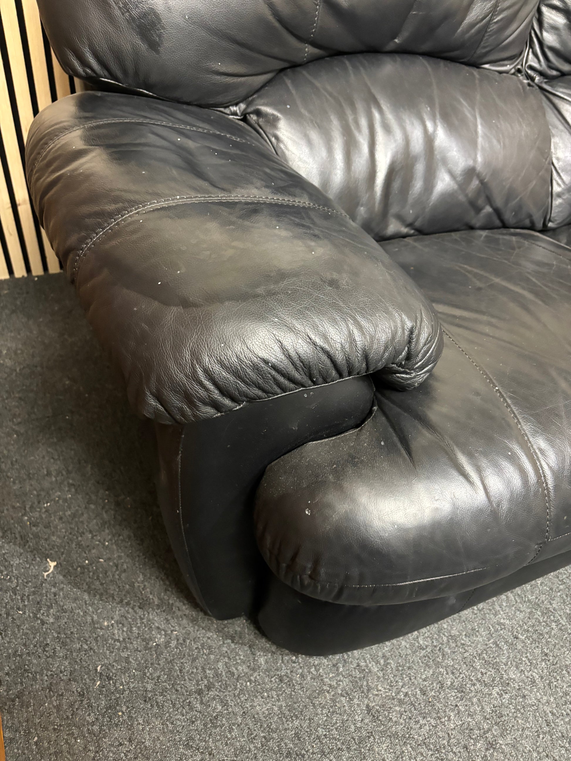 3 seater high back black leatherette recliner sofa 43454