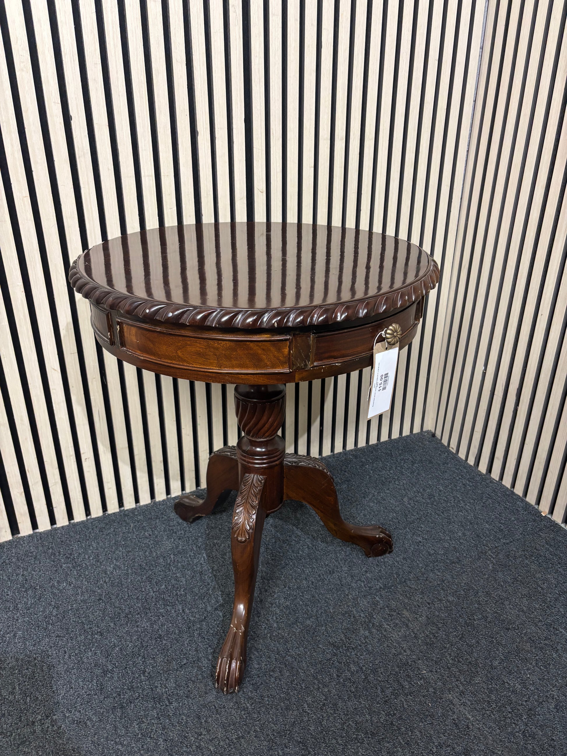 Round dark wood 1 drawer side table (H 71 x W 60 cm) 43811