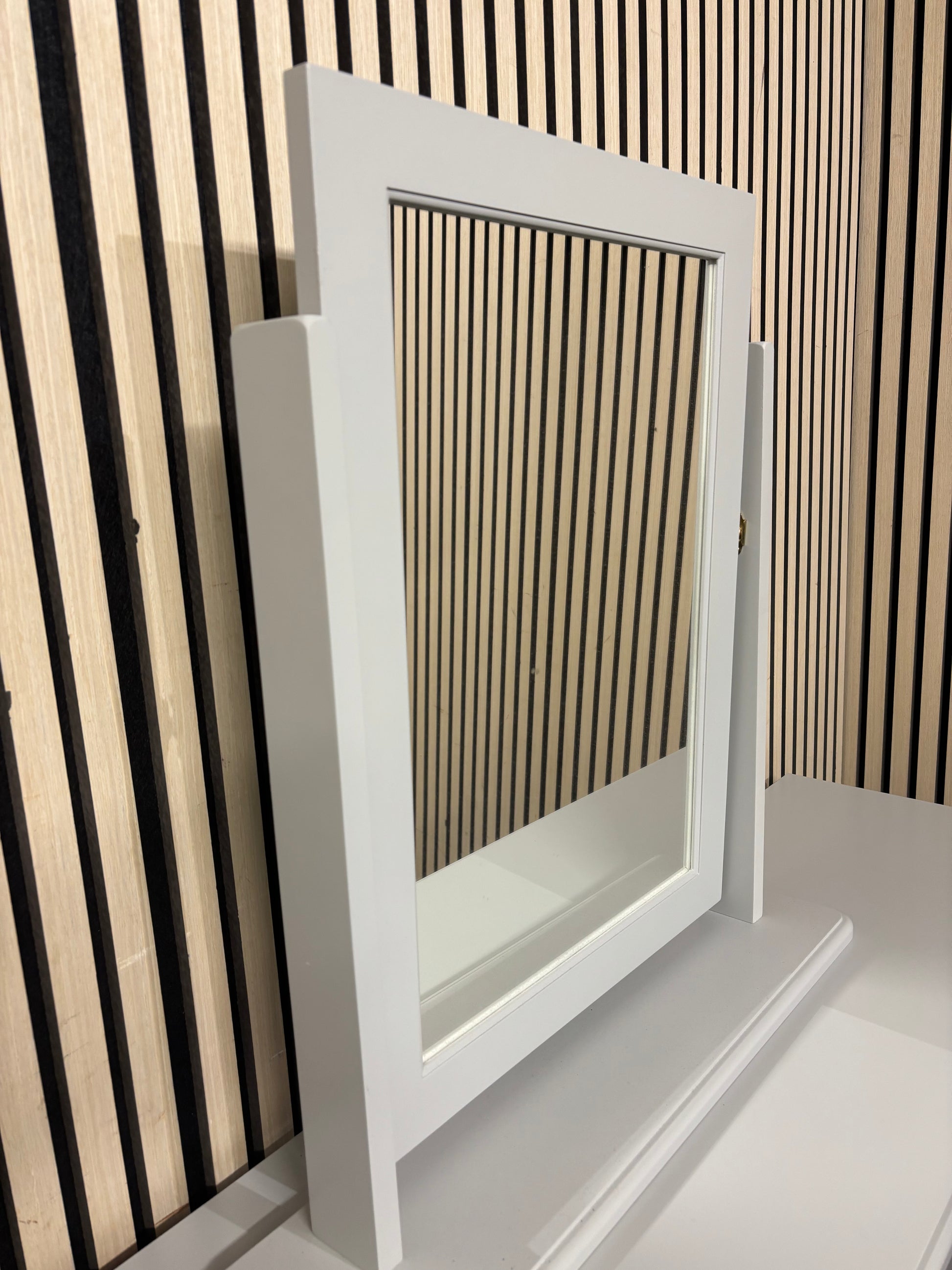 Light grey 6 drawer dressing table with matching mirror and stool (H 144 x W 130 x D 38 cm) 43855