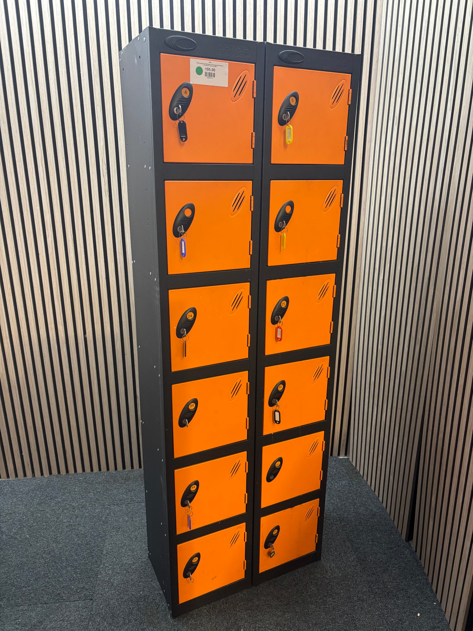 Probe orange and dark grey 12 door personal locker (H 178 x W 60 x D 30 cm) J3861