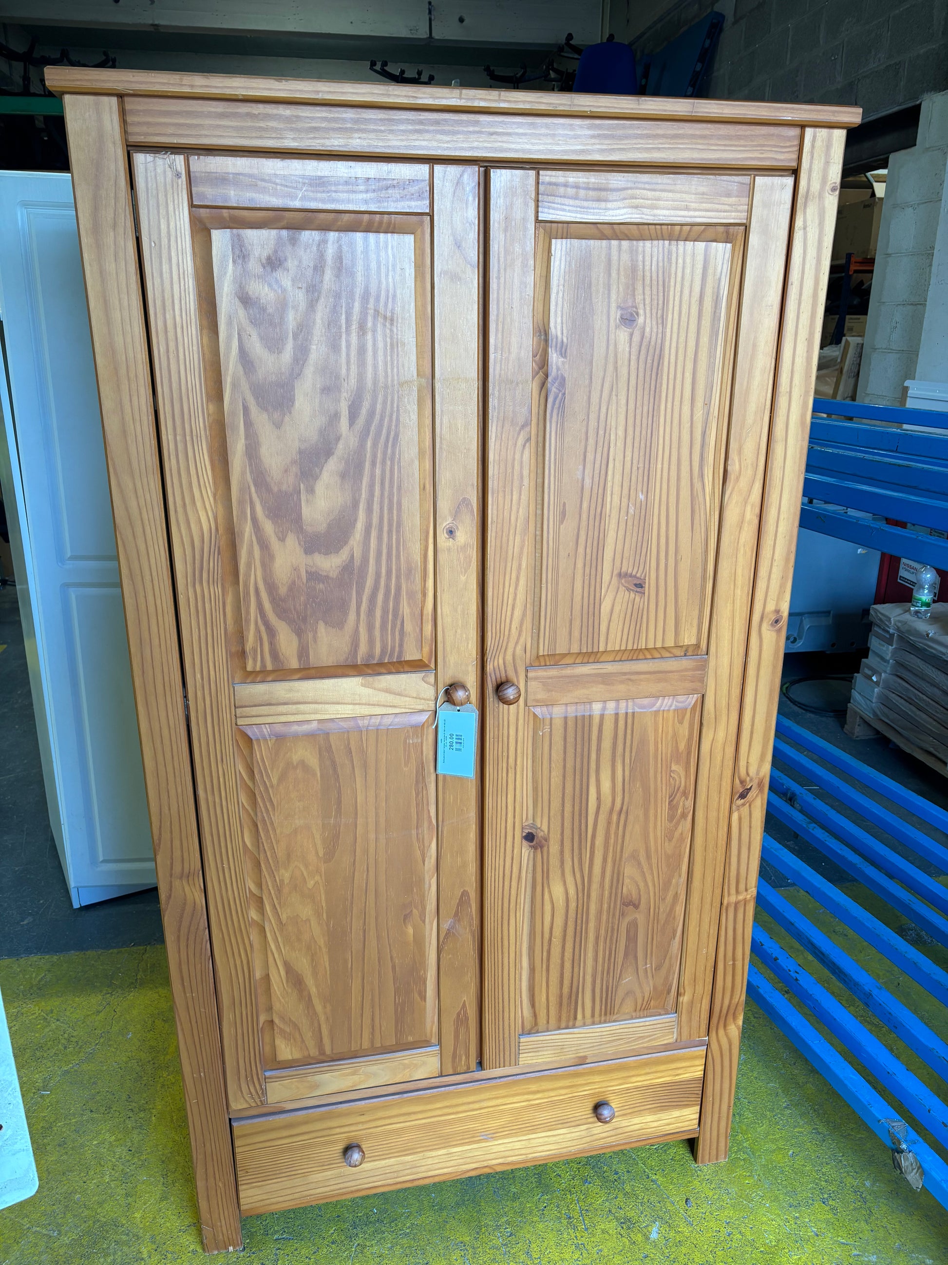 Solid pine 2 door 1 drawer wardrobe (H 180 x W 100 x D 50 cm) 44090