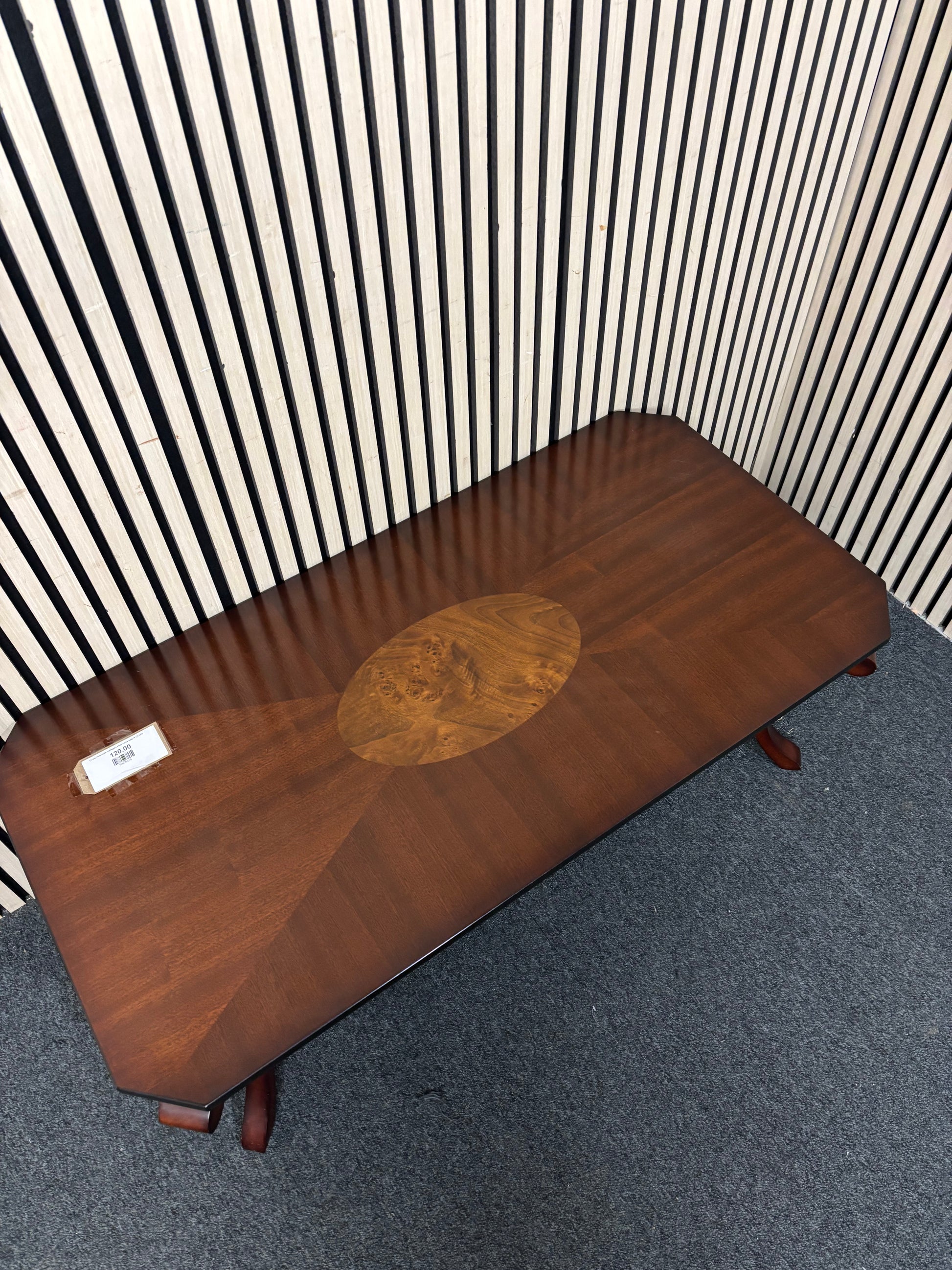 Ornate rectangular mahogany inlaid coffee table W120 D60