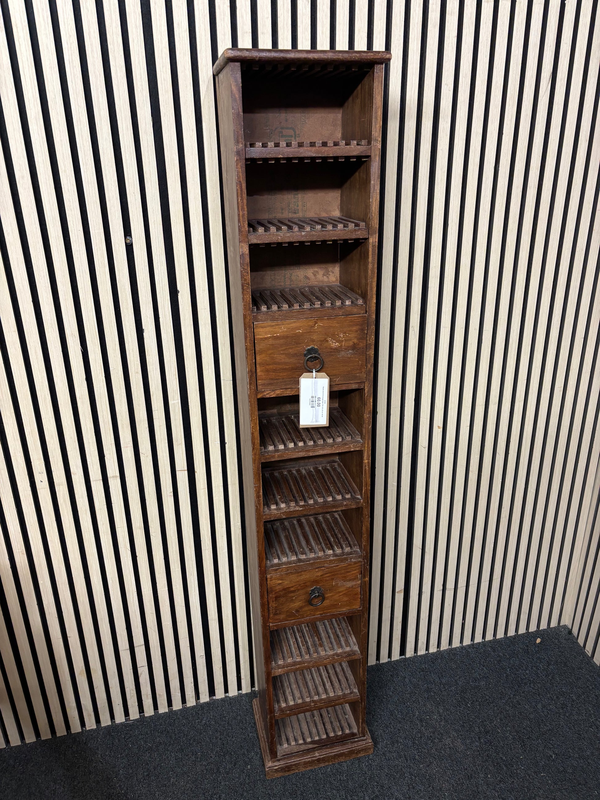 Rustic wood CD storage tower 165 x 28 x 20 cm 44146