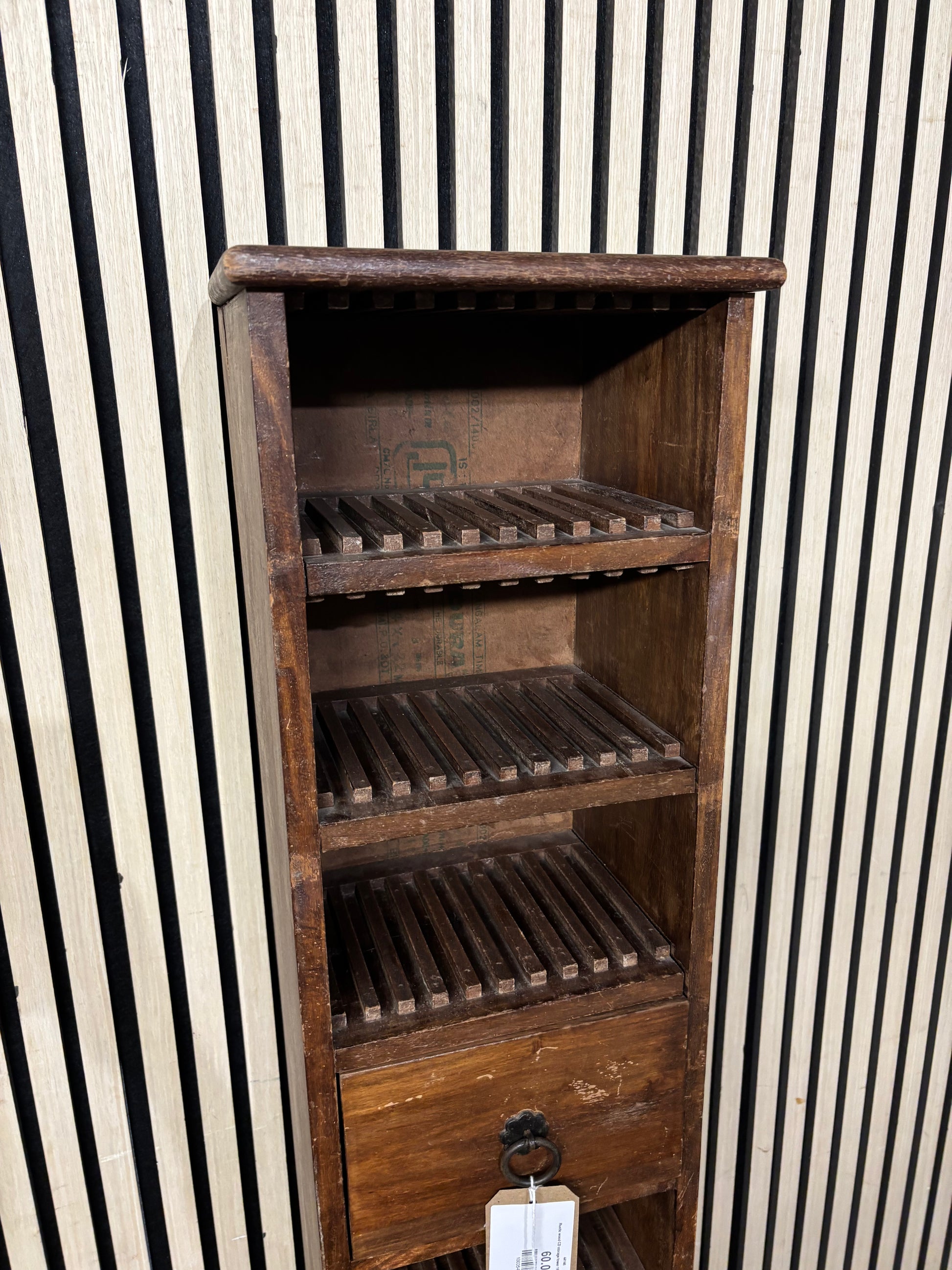 Rustic wood CD storage tower 165 x 28 x 20 cm 44146