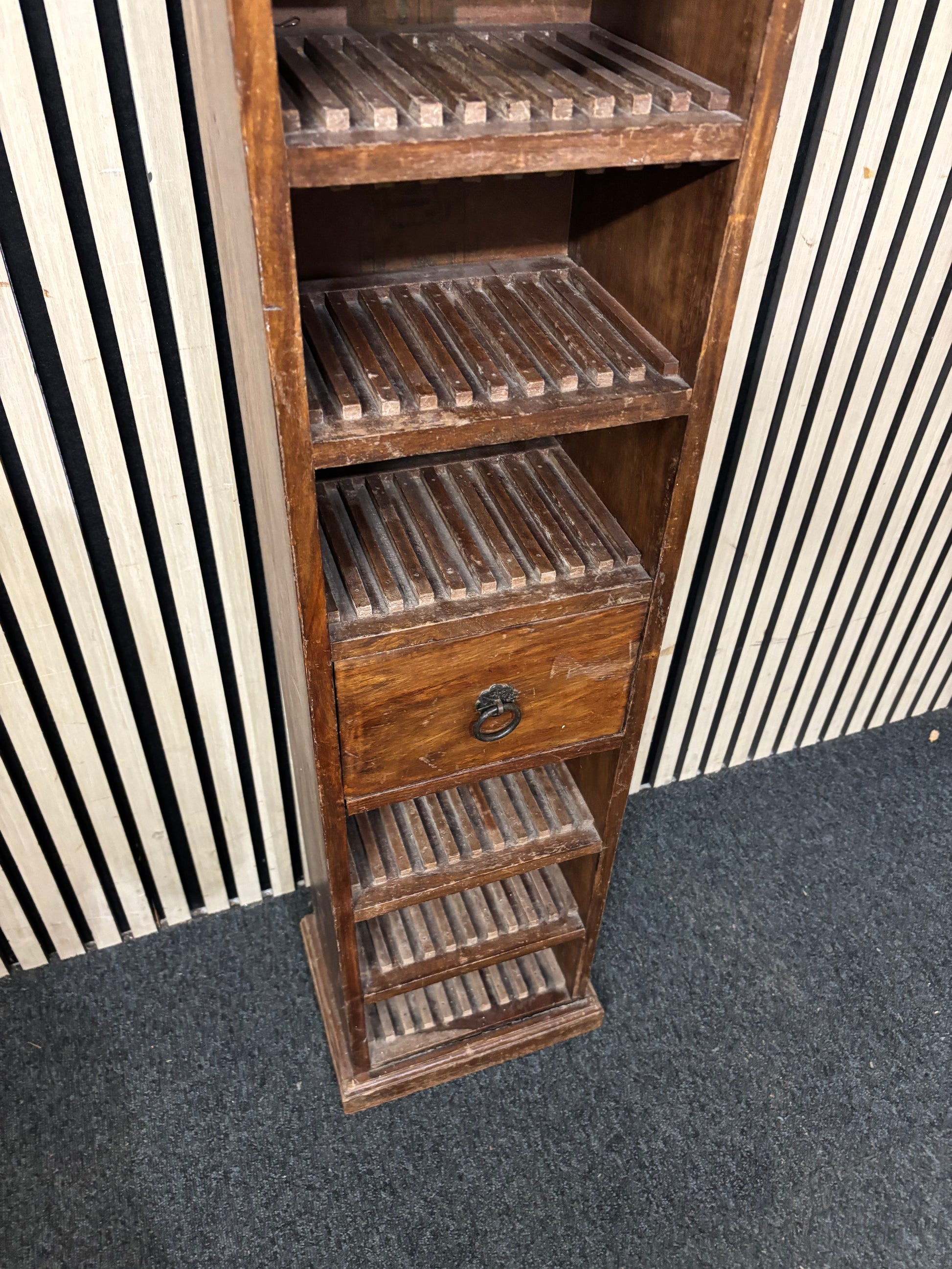 Rustic wood CD storage tower 165 x 28 x 20 cm 44146