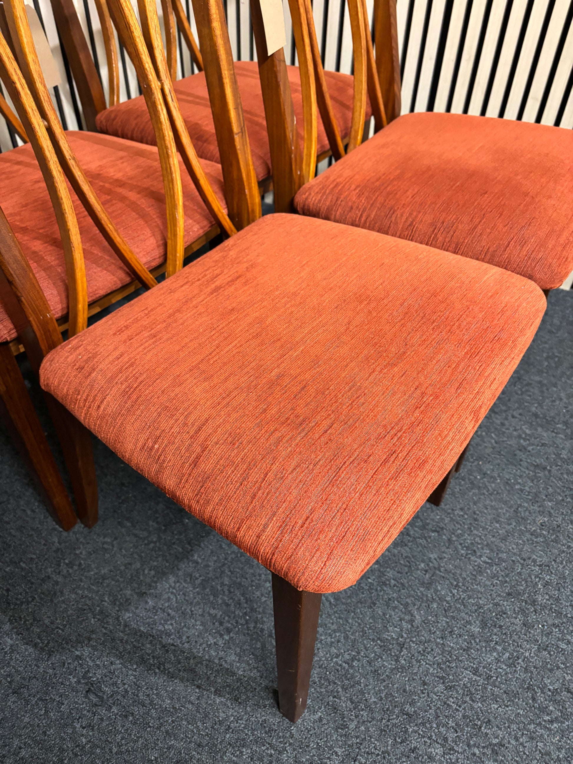 Vintage teak dining chairs with terracotta fabric seats (SET OF 4) 44231