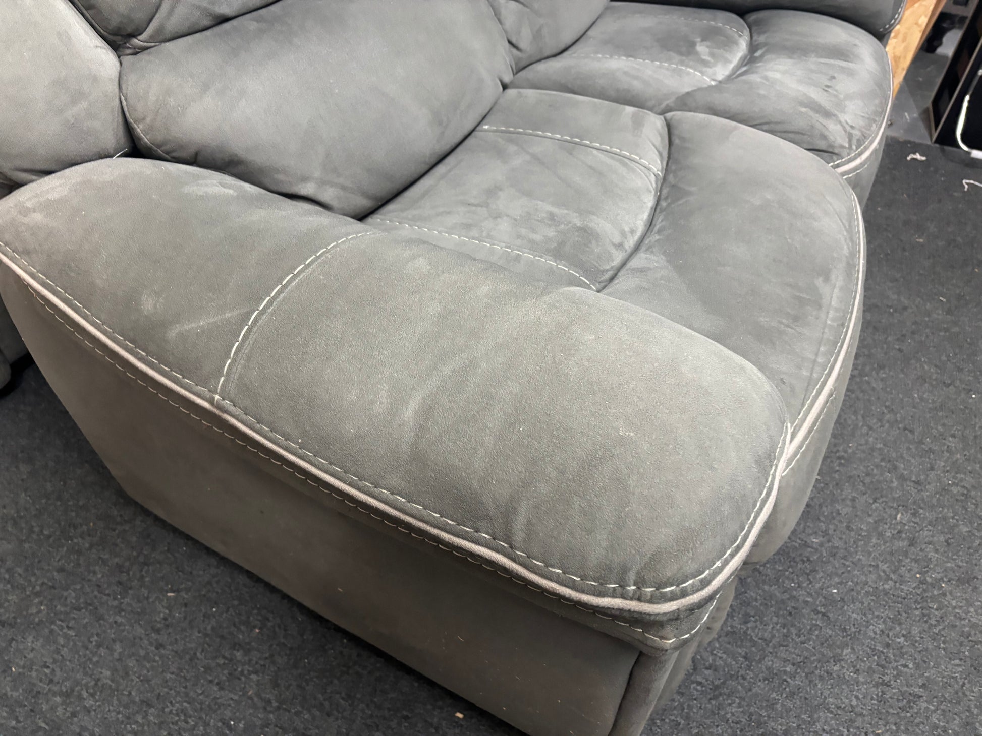 2+2 grey suede fabric sofa suite with contrast stitching 44226