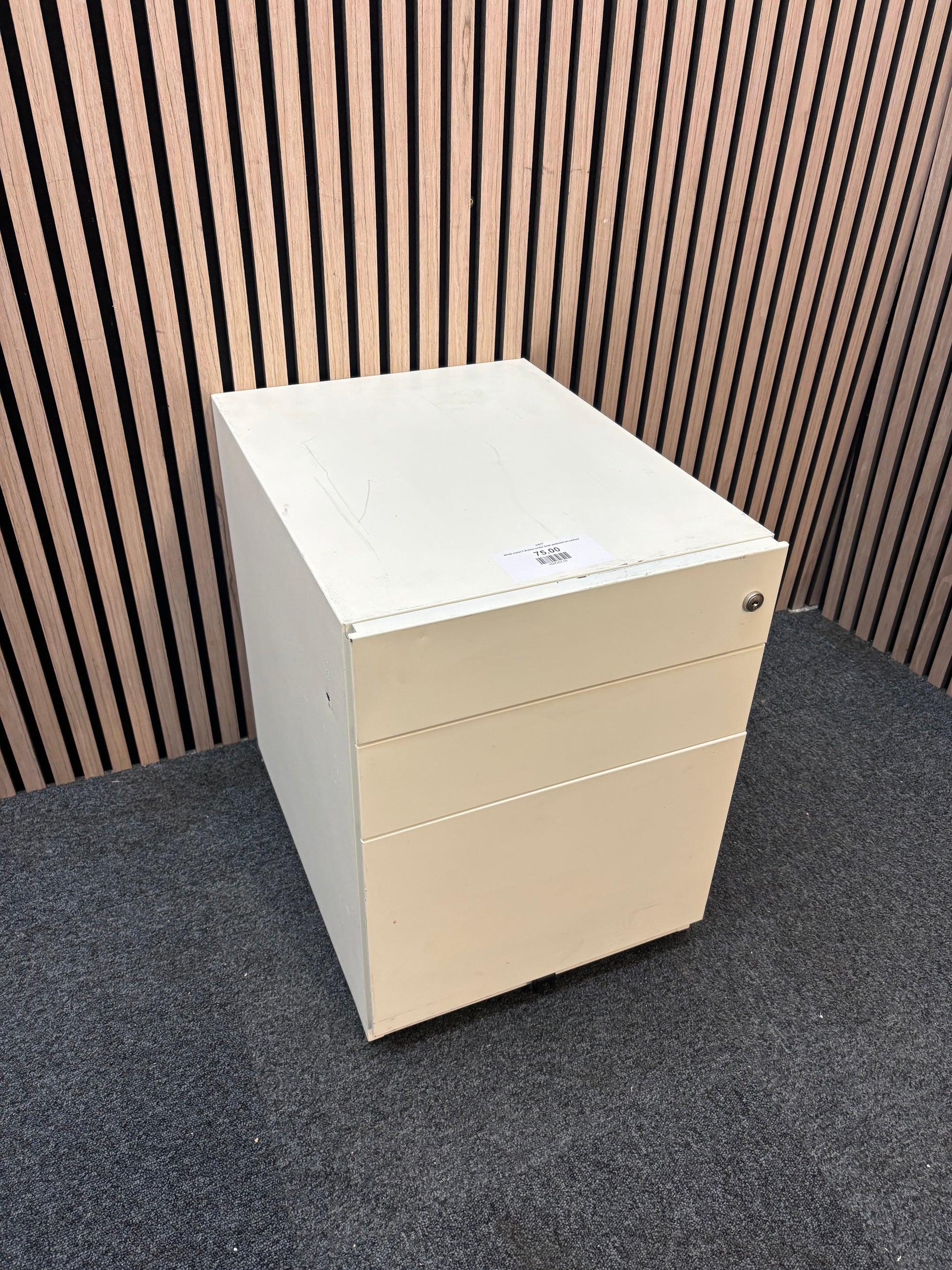 White metal 2 drawer under desk pedestal on castors