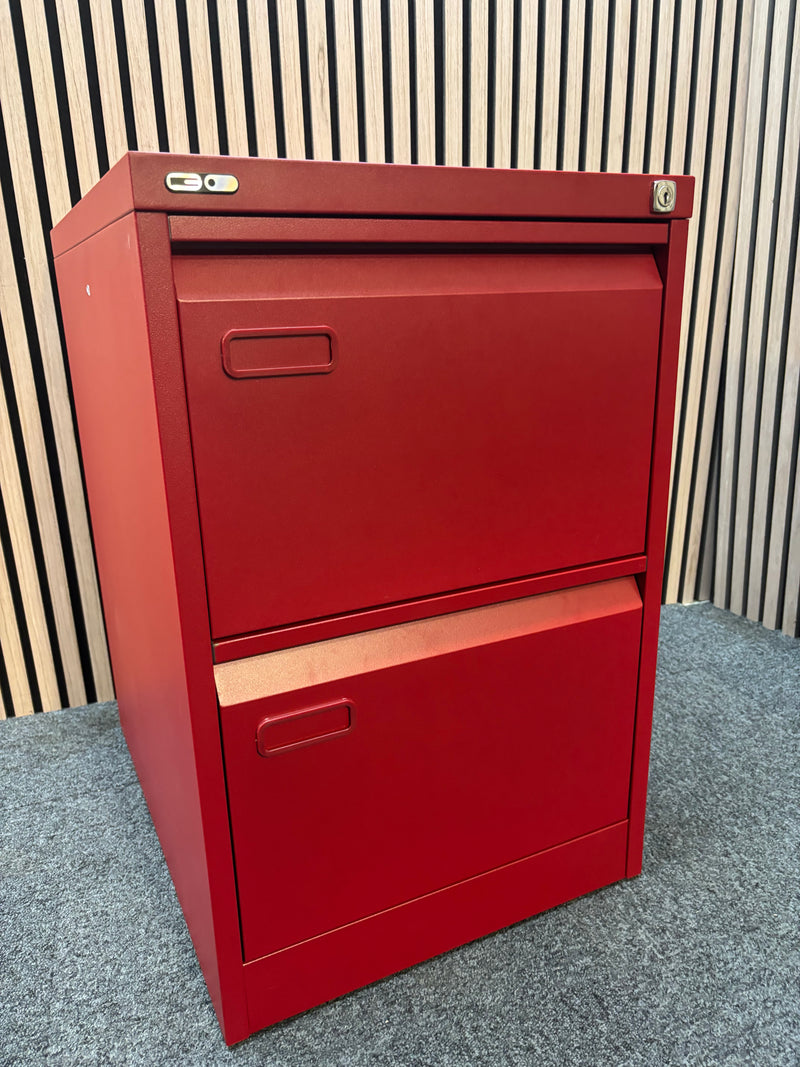2 drawer filing cabinet in red metal 73Hx46Wx62D