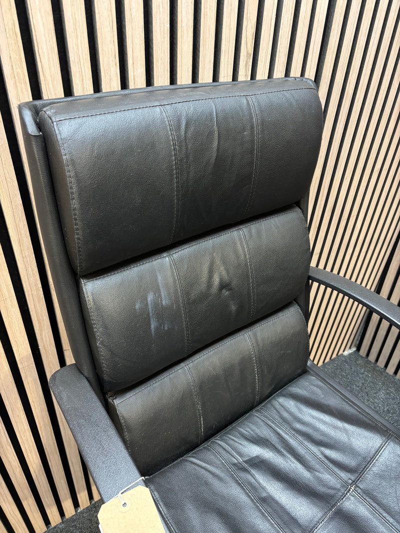 Black leatherette swivel chair with fixed arms