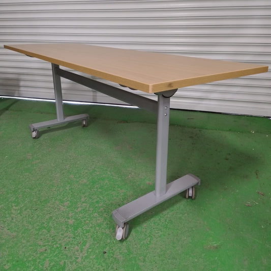 1800Lx600D laminate tilt top tables on metal castor frame