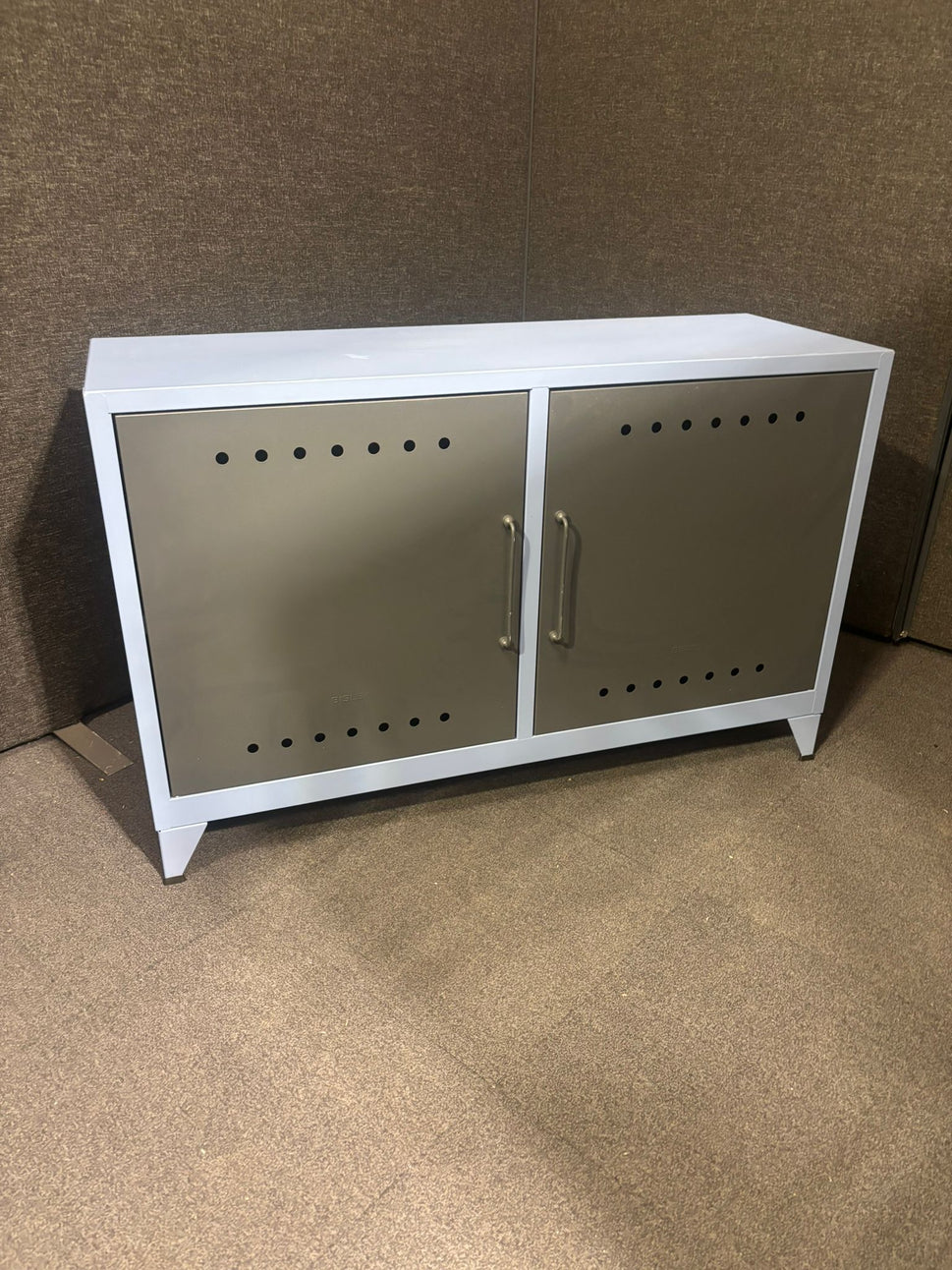 Blue and black steel 2 door low storage unit (H 73 x W 114 x D 40 cm)
