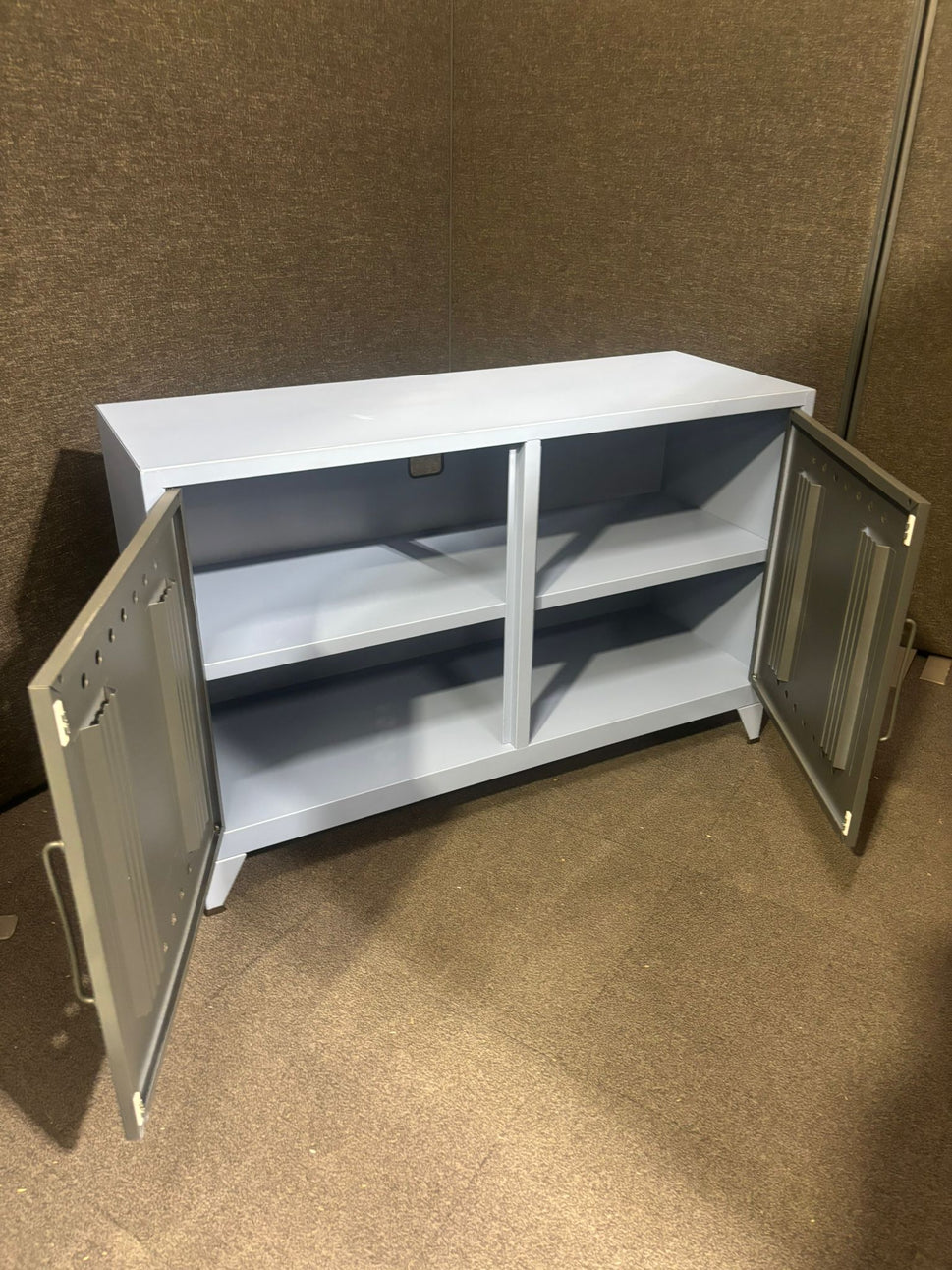 Blue and black steel 2 door low storage unit (H 73 x W 114 x D 40 cm)