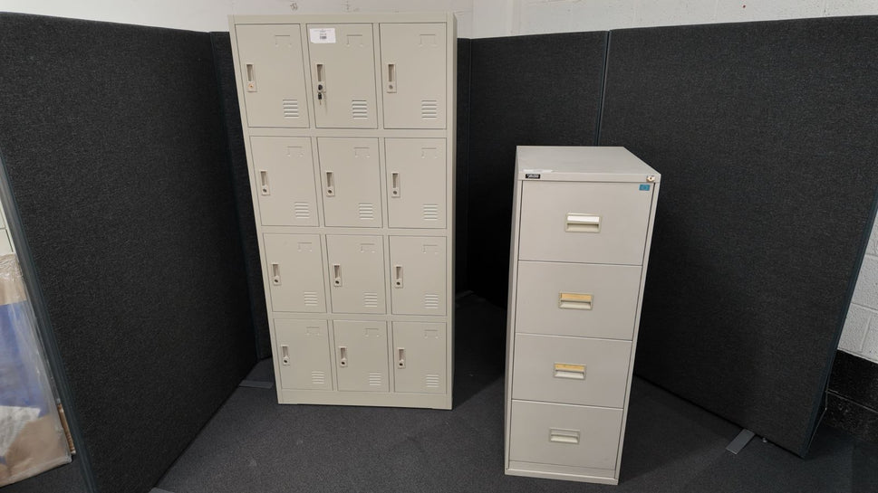 Triumph secondhand 4 drawer grey metal filing cabinet with key. 470Wx622Dx1321H approx. Price inc VAT.