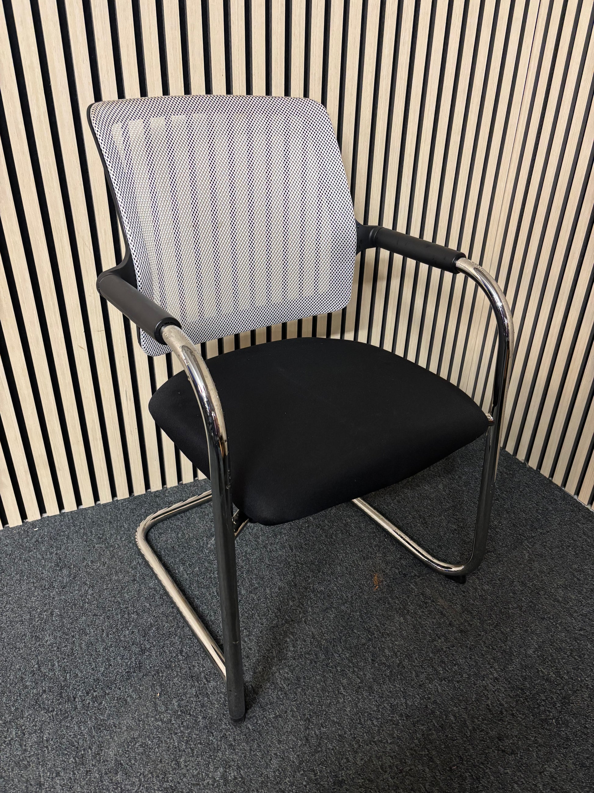 White mesh back black fabric seat chrome framed meeting chair