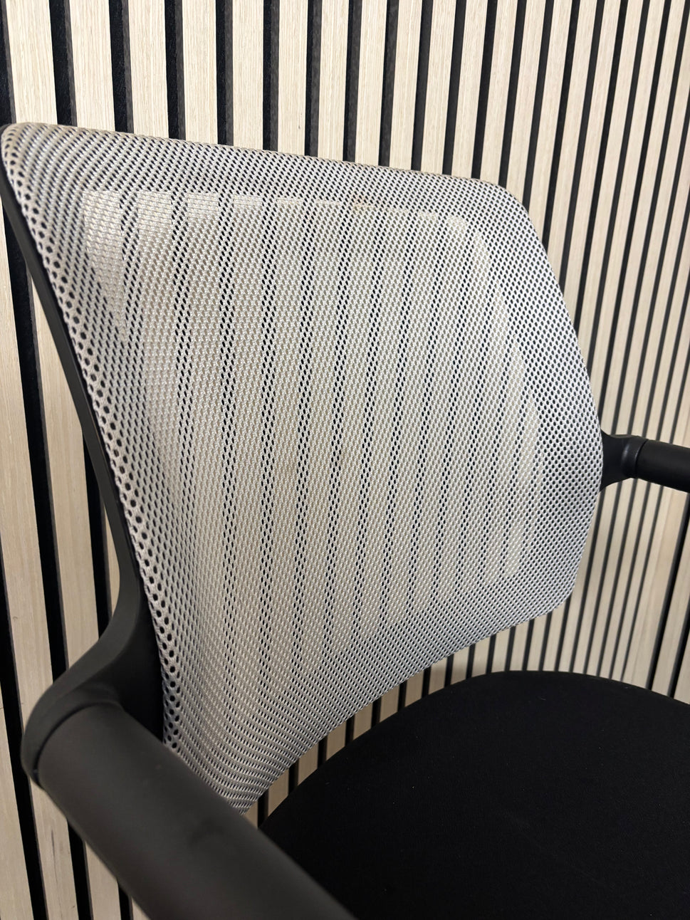White mesh back black fabric seat chrome framed meeting chair