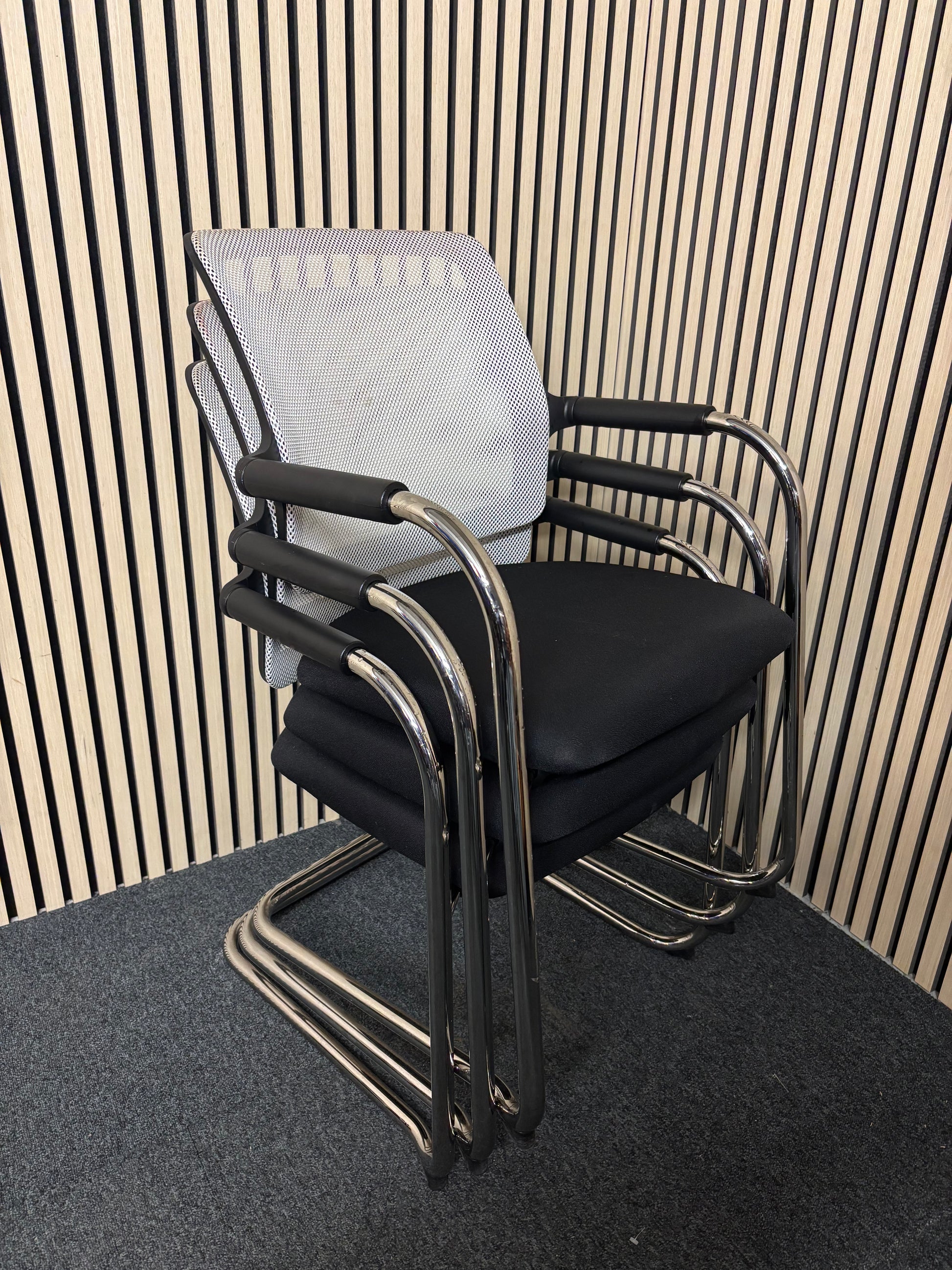 White mesh back black fabric seat chrome framed meeting chair
