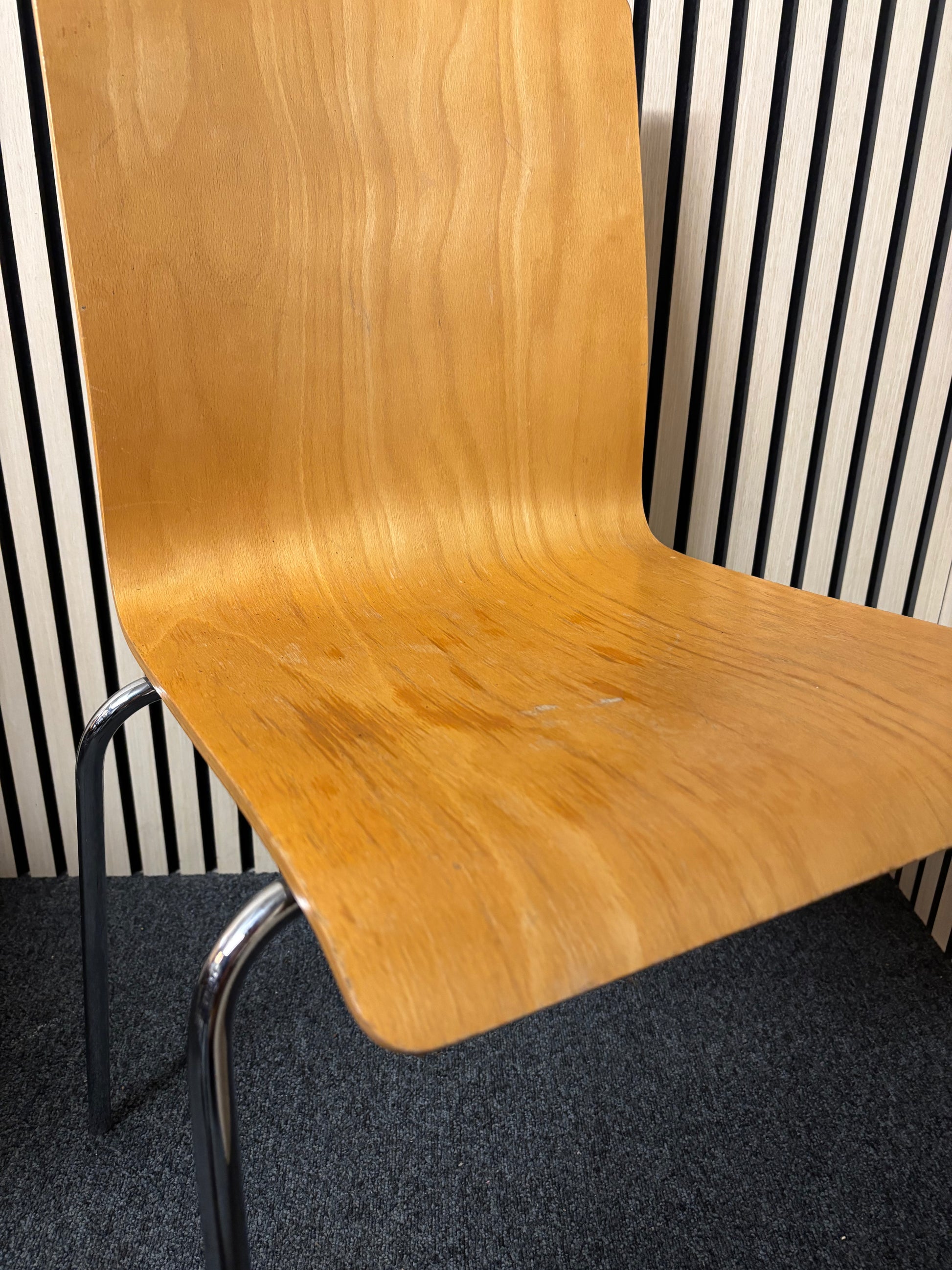 Chrome framed beech stacking bistro chair