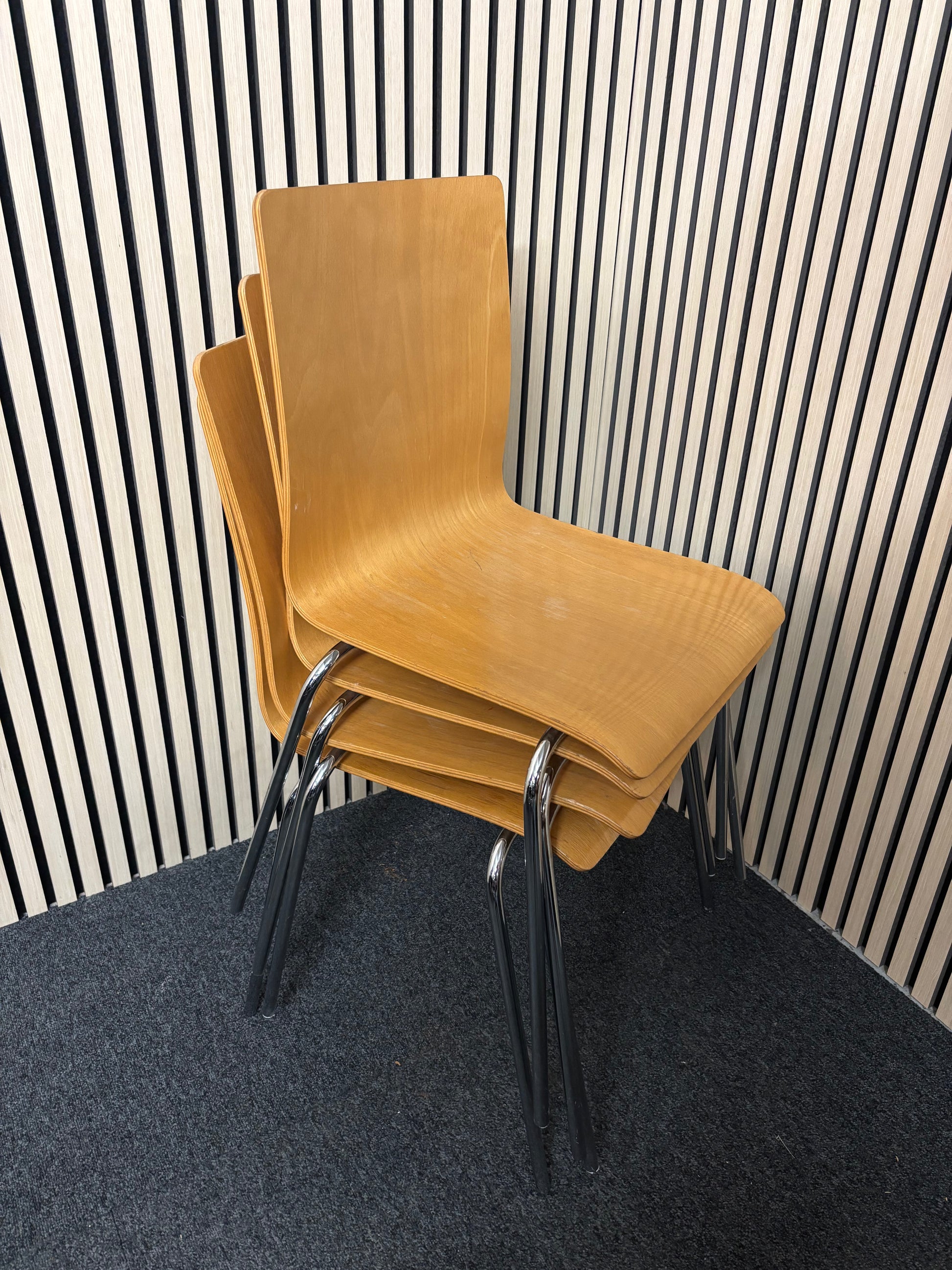 Chrome framed beech stacking bistro chair