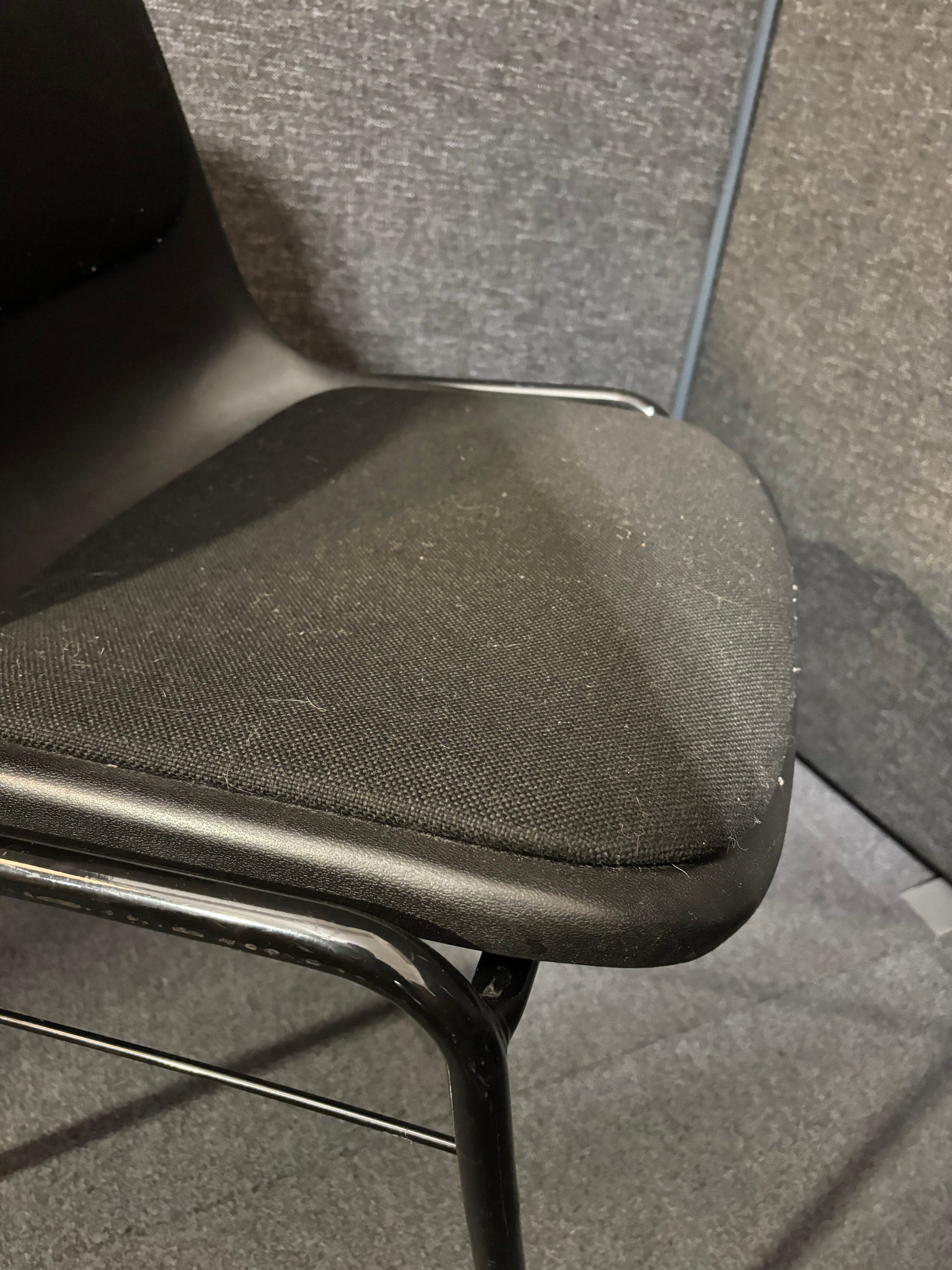 Black chrome framed polyprop stacking chair with black fabric seat LARGE QTY IN STOCK