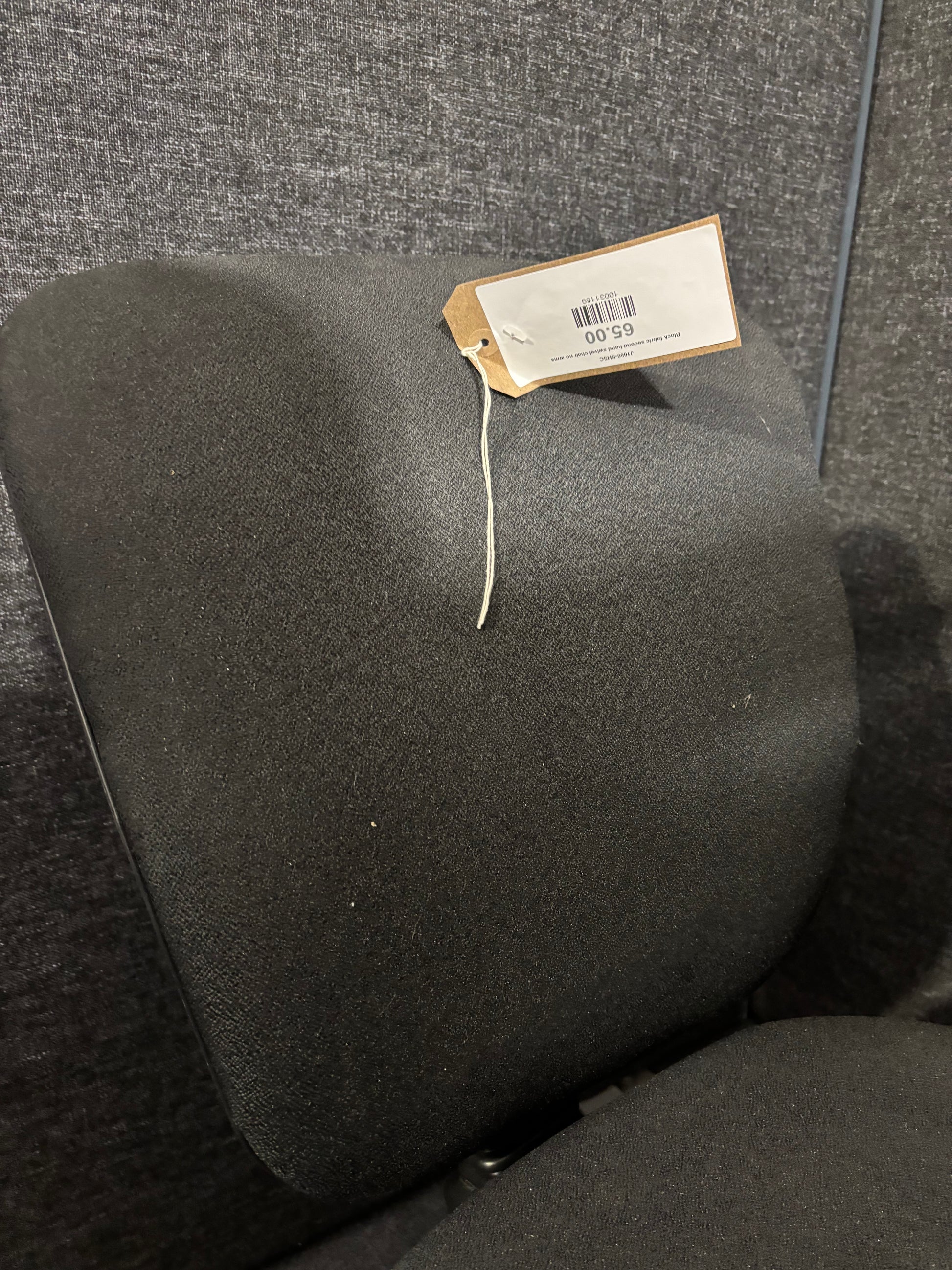 Black fabric second hand swivel chair no arms