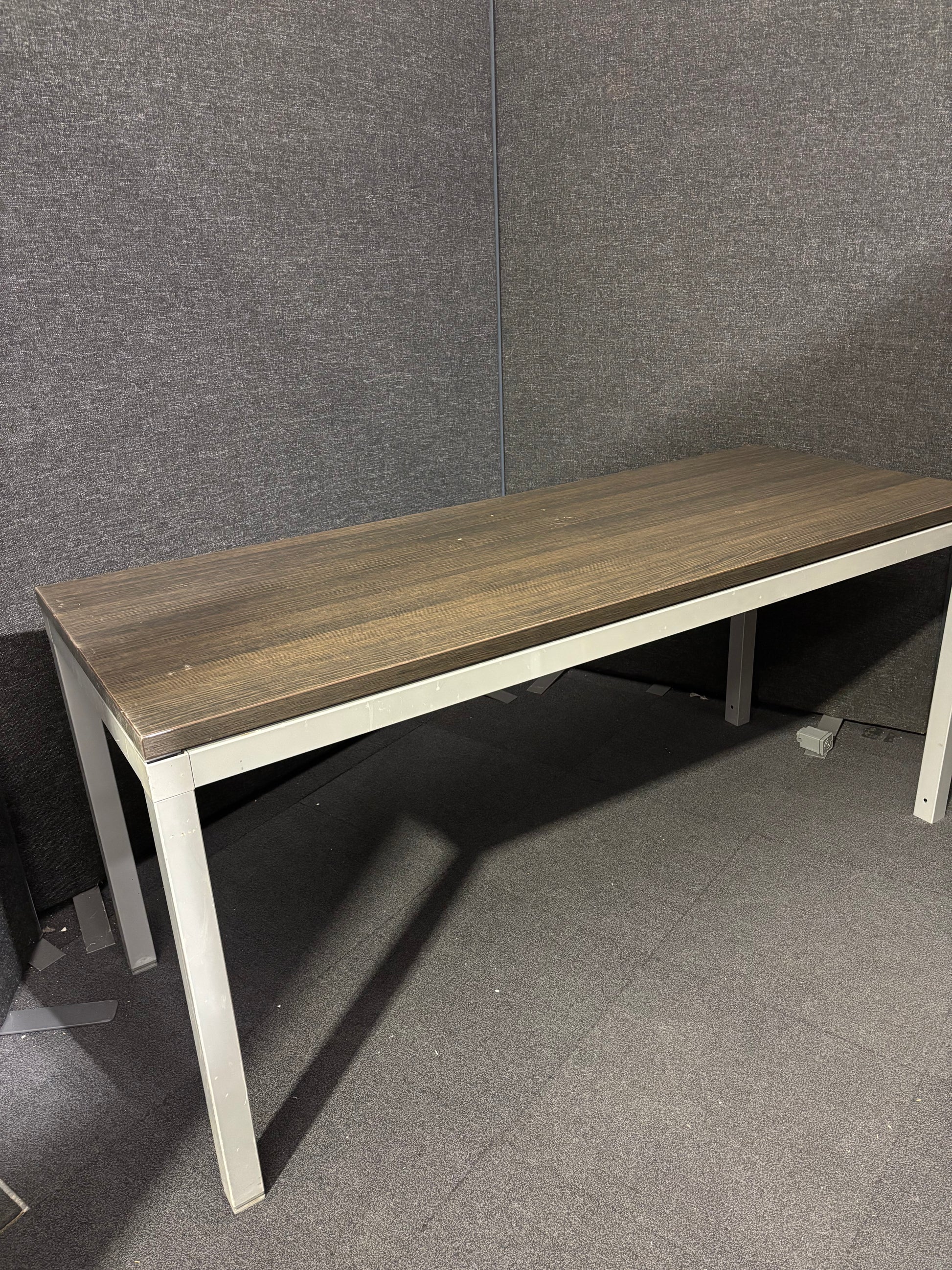 Dark wood 1600*600 metal framed second hand straight desk