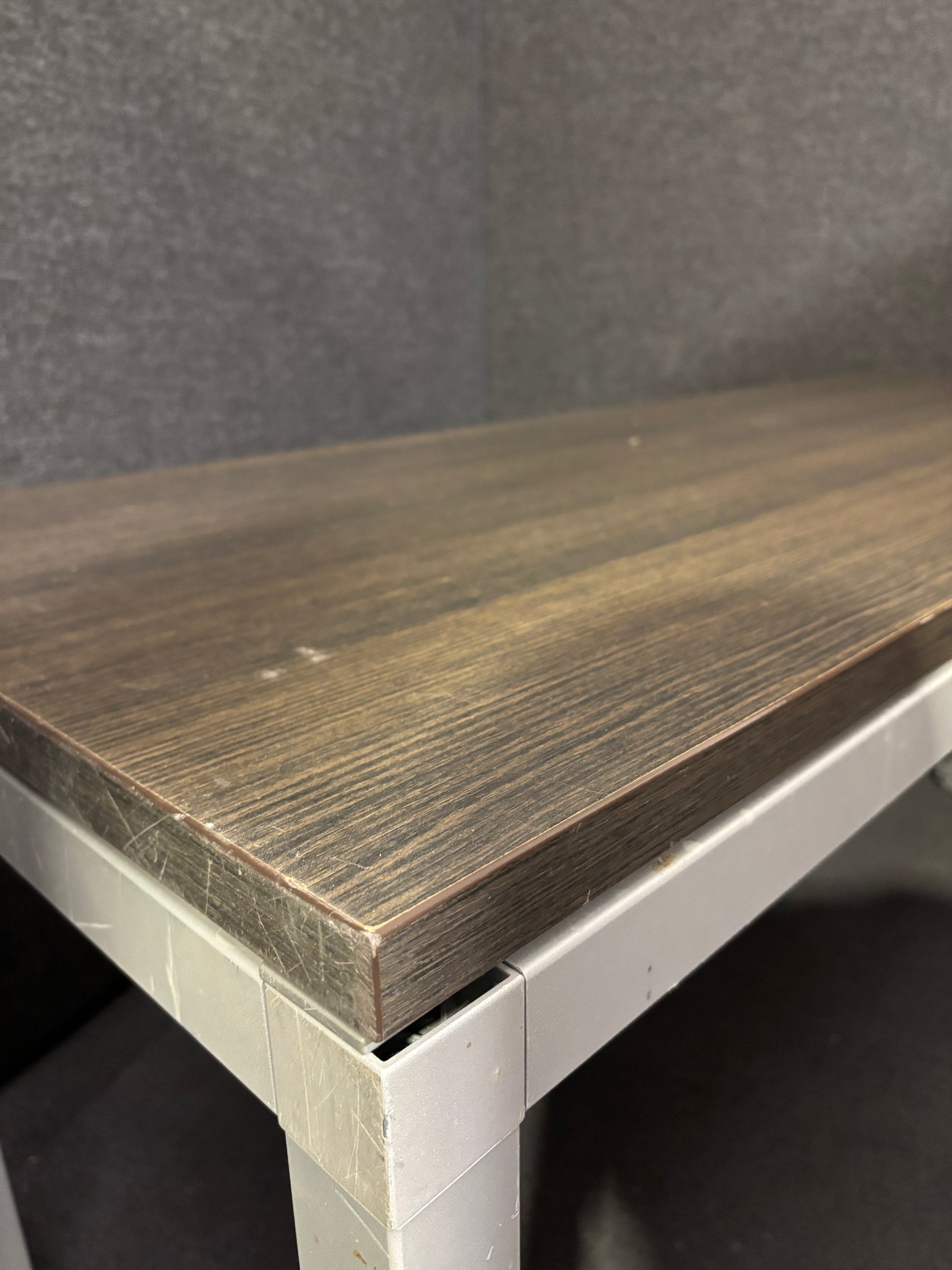 Dark wood 1600*600 metal framed second hand straight desk